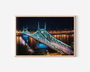 Budapest Liberty Bridge Night Wall Art Print, Hungary Danube