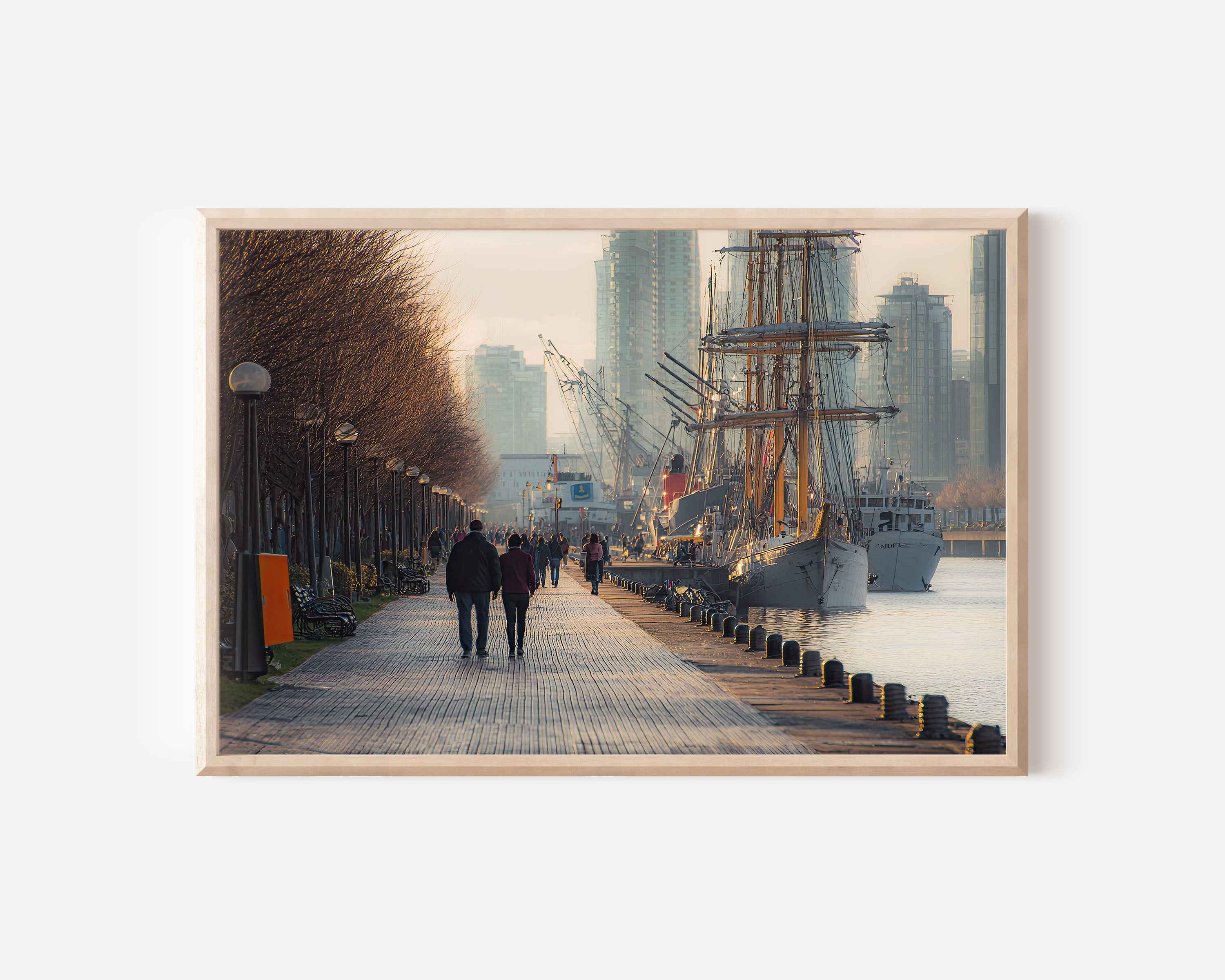 Buenos Aires Puerto Madero Wall Art – Waterfront Promenade Tall Ship Print, Argentina Cityscape Photography Decor