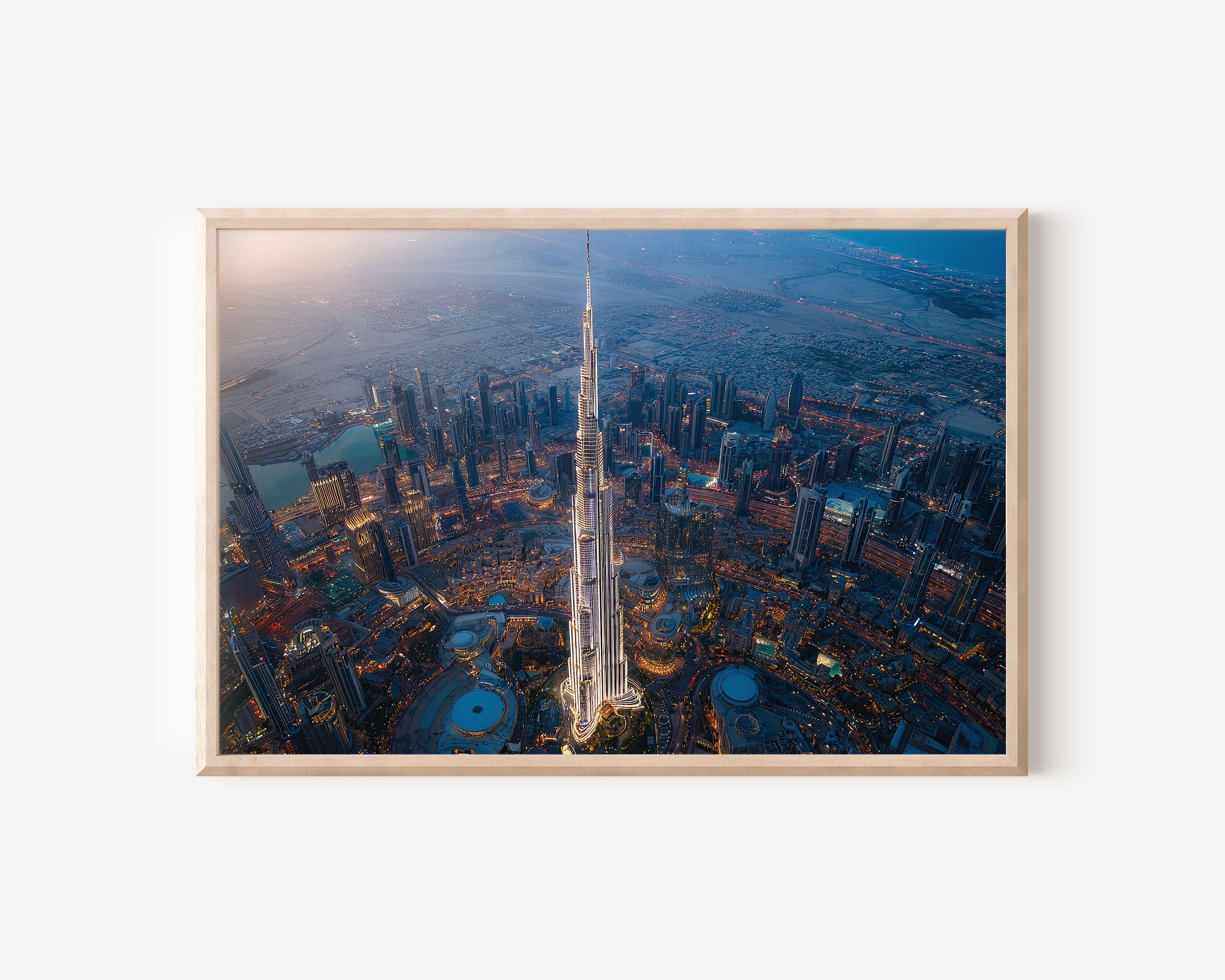 Burj Khalifa Aerial Night Wall Art Print – Dubai Skyline