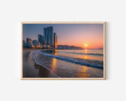 Busan Haeundae Beach Sunrise Wall Art Print – Korea Coastal Skyline Canvas