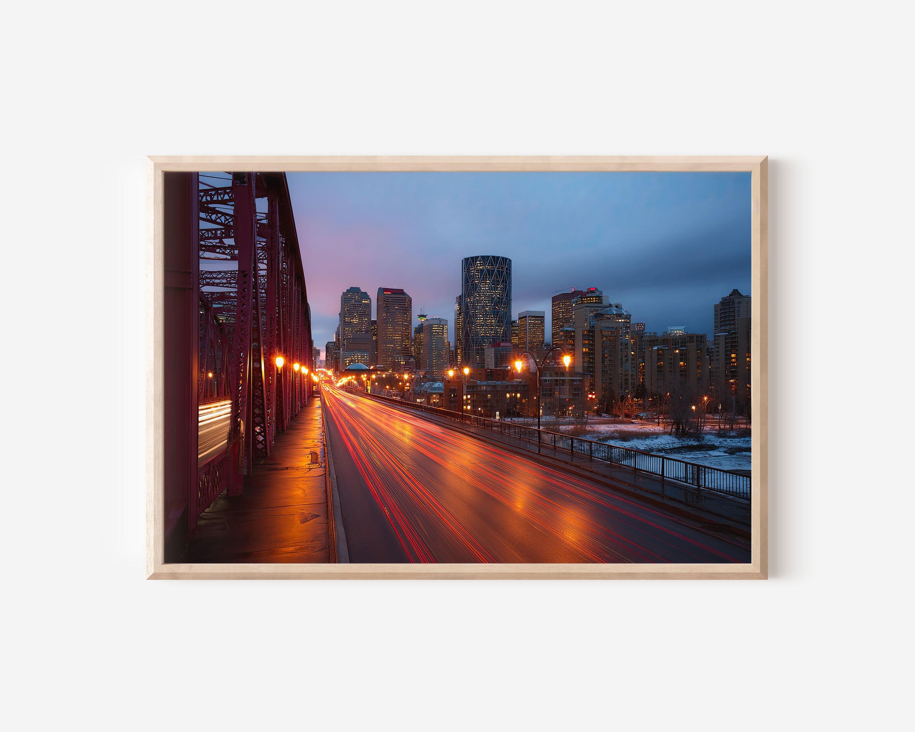 Calgary Centre Street Bridge Night Wall Art Print, Canada Skyline