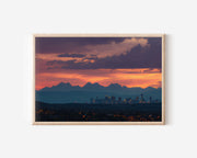 Calgary Skyline Wall Art – Rocky Mountains Dusk Sunset Print, Alberta Canada Cityscape Photography Decor