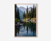 Canadian Rockies Pine Lake Reflection Wall Art Print | Banff Jasper Wilderness Photography | Alpine Forest Mountain Poster