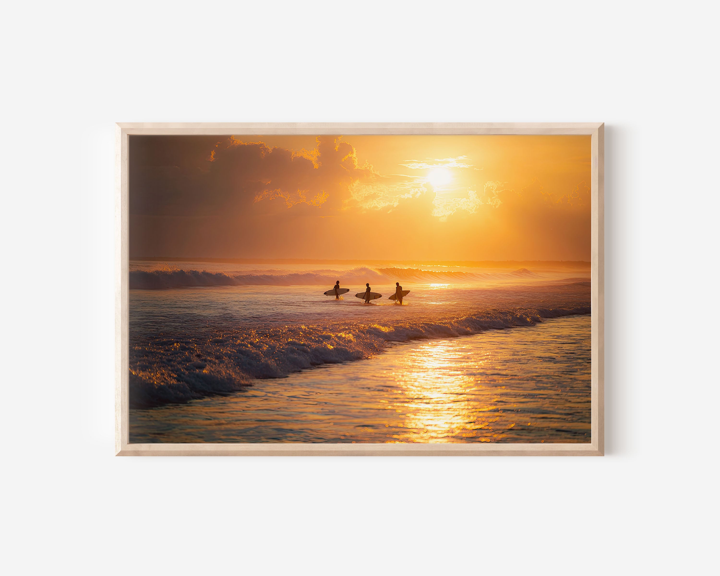 Canggu Bali Surfers Sunset Wall Art Print – Golden Ocean Beach Canvas