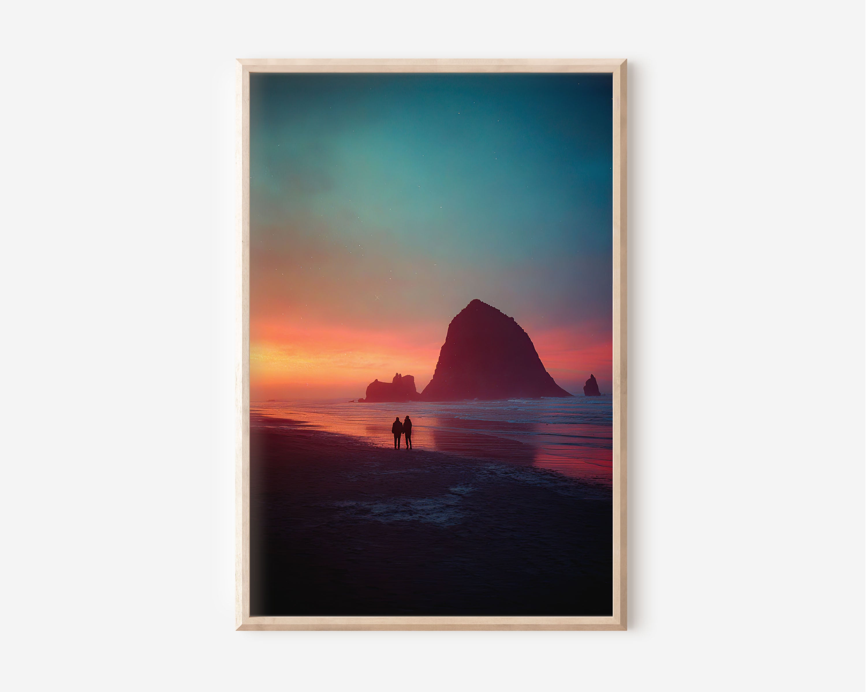 Cannon Beach Haystack Rock Sunset Wall Art | Romantic Coastal Canvas Print