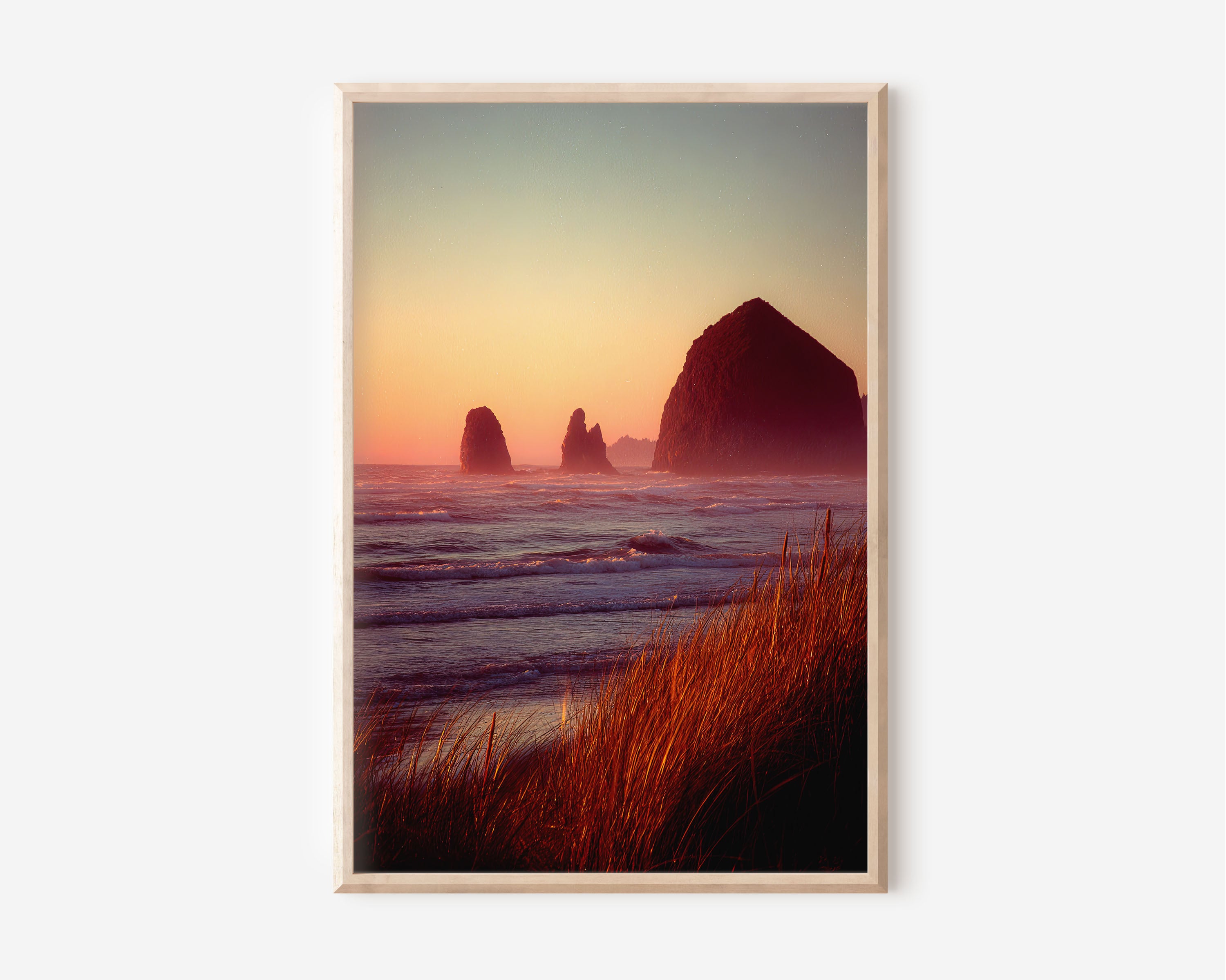 Cannon Beach Oregon Sunset Wall Art | Coastal Ocean Landscape Canvas Print