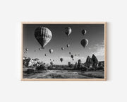 Cappadocia Hot Air Balloons Black & White Wall Art Print