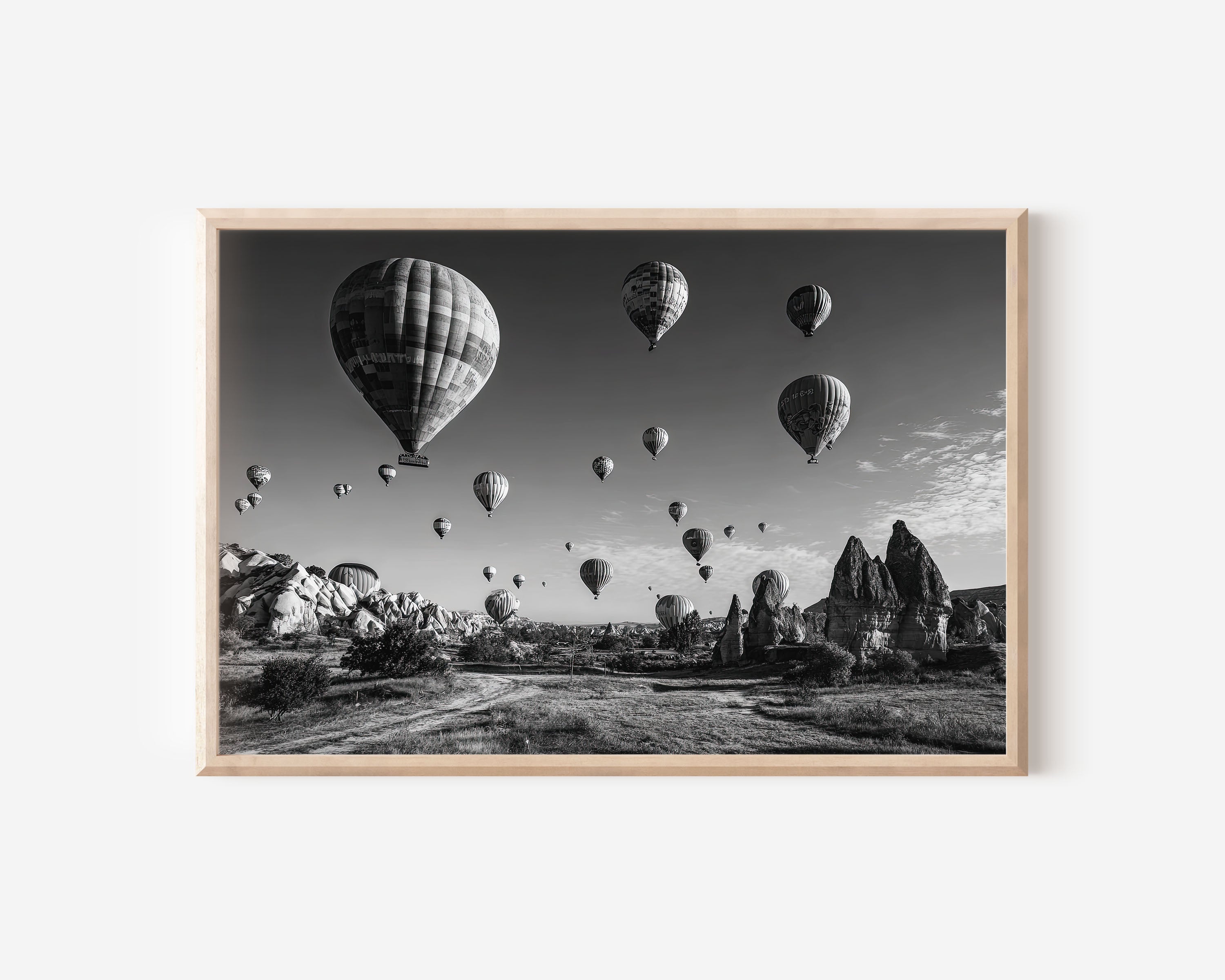 Cappadocia Hot Air Balloons Black & White Wall Art Print