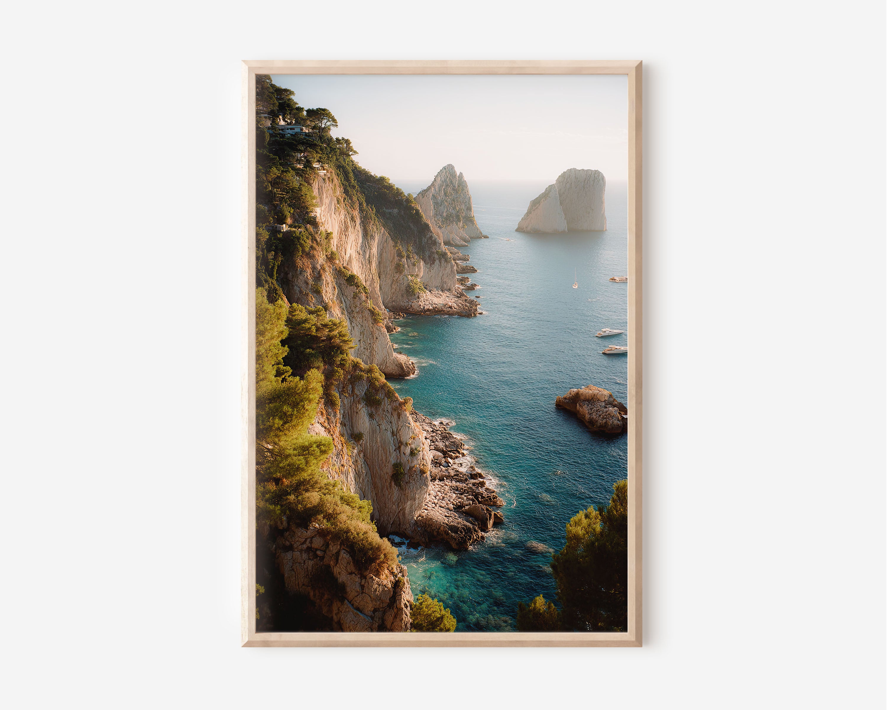 Capri Coastline Wall Art Print | Faraglioni Sea Stacks Italy Photography | Tyrrhenian Sea Cliffside Landscape Poster | Italian Riviera Travel Print | Luxury Home Decor
