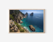 Capri Faraglioni Rocks Wall Art Print – Italy Coastal Cliff Canvas