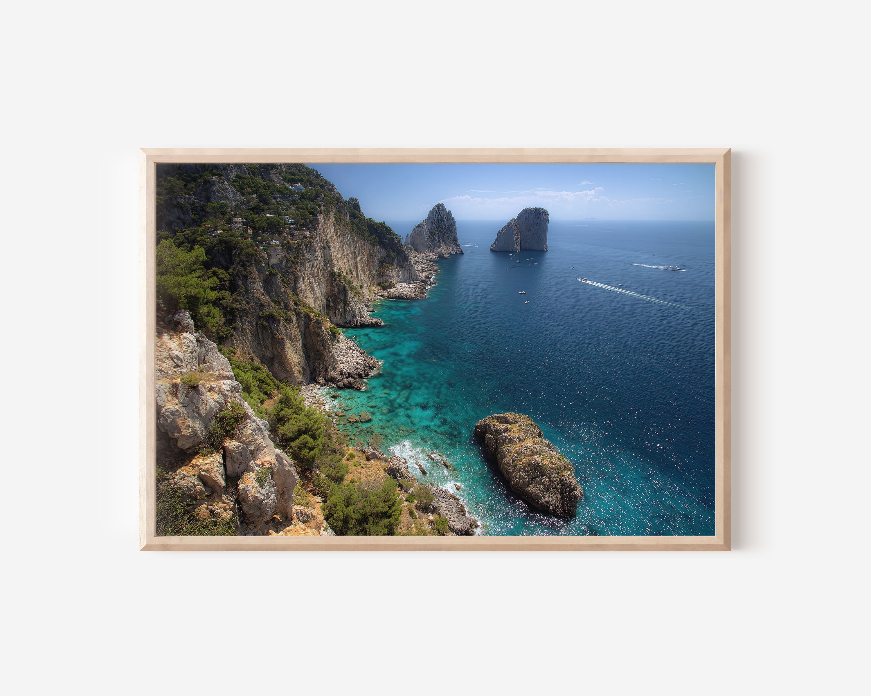 Capri Faraglioni Rocks Wall Art Print – Italy Coastal Cliff Canvas