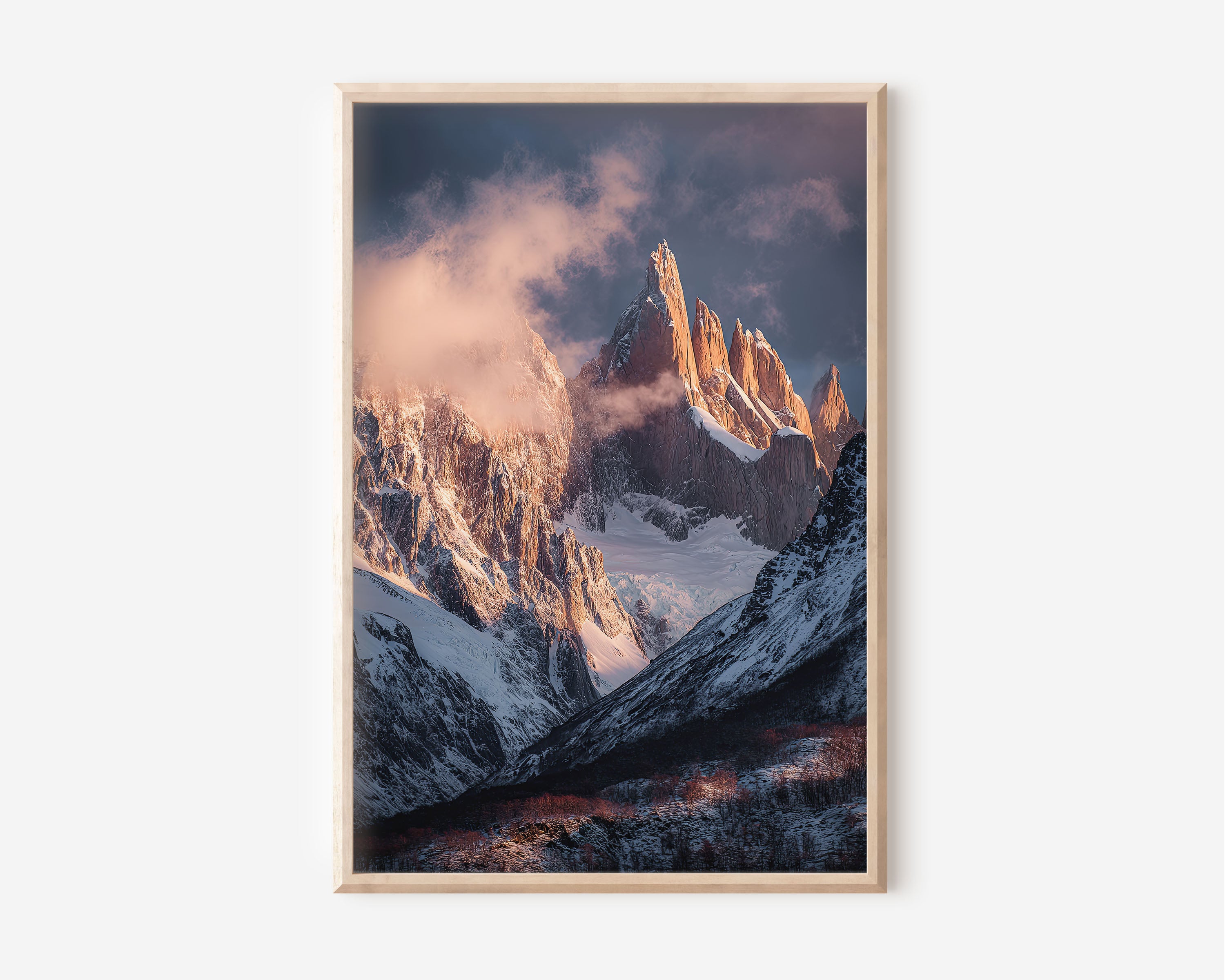 Cerro Torre Alpenglow Sunset Print | Patagonia Golden Light Wall Art | Patagonia Winter Snow Mountain Landscape Photography Poster