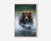 Charging Grizzly Bear Wall Art Print | Wildlife Canvas, Nature Decor