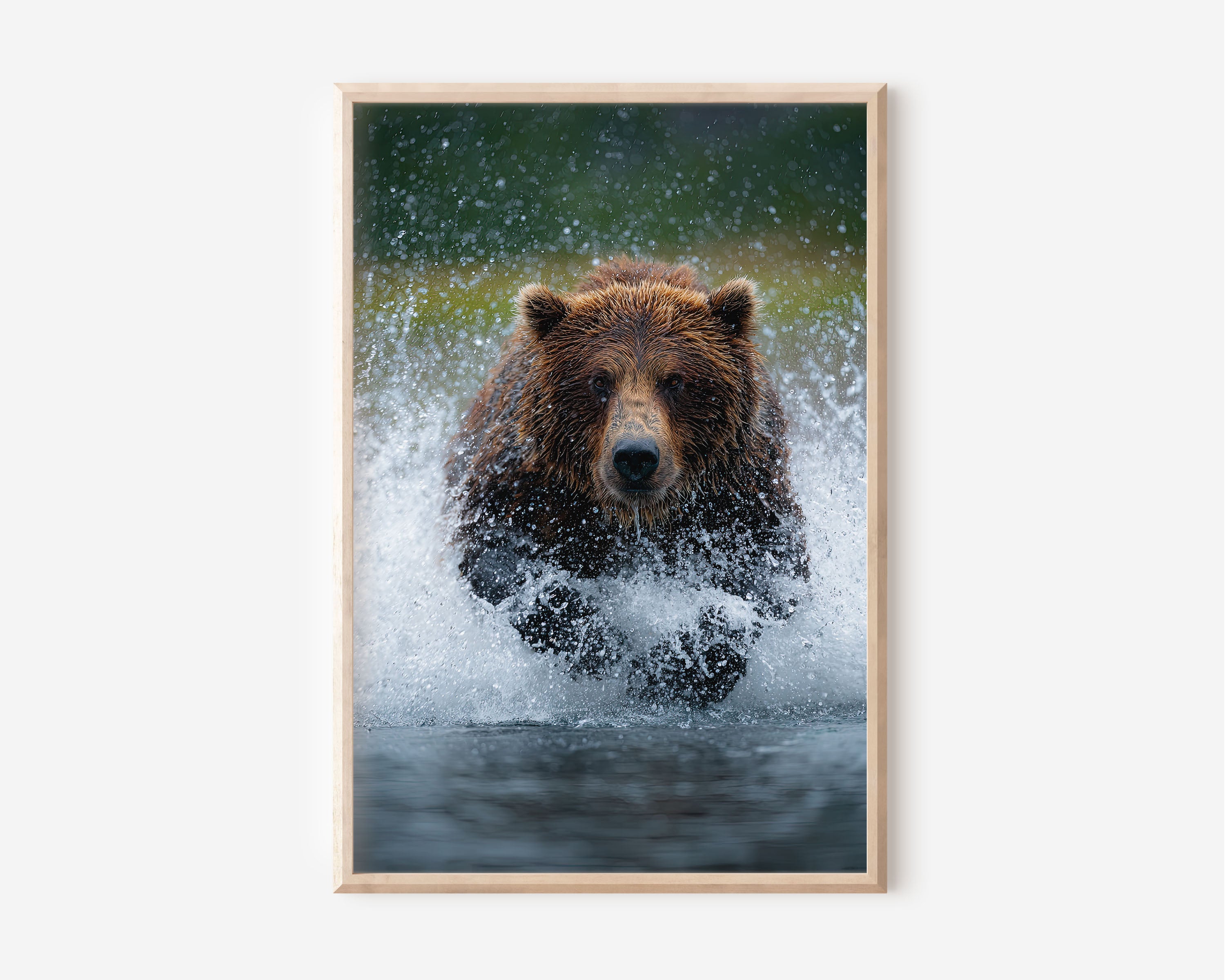 Charging Grizzly Bear Wall Art Print | Wildlife Canvas, Nature Decor