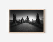 Charles Bridge Prague Wall Art – Black and White European Architecture Print