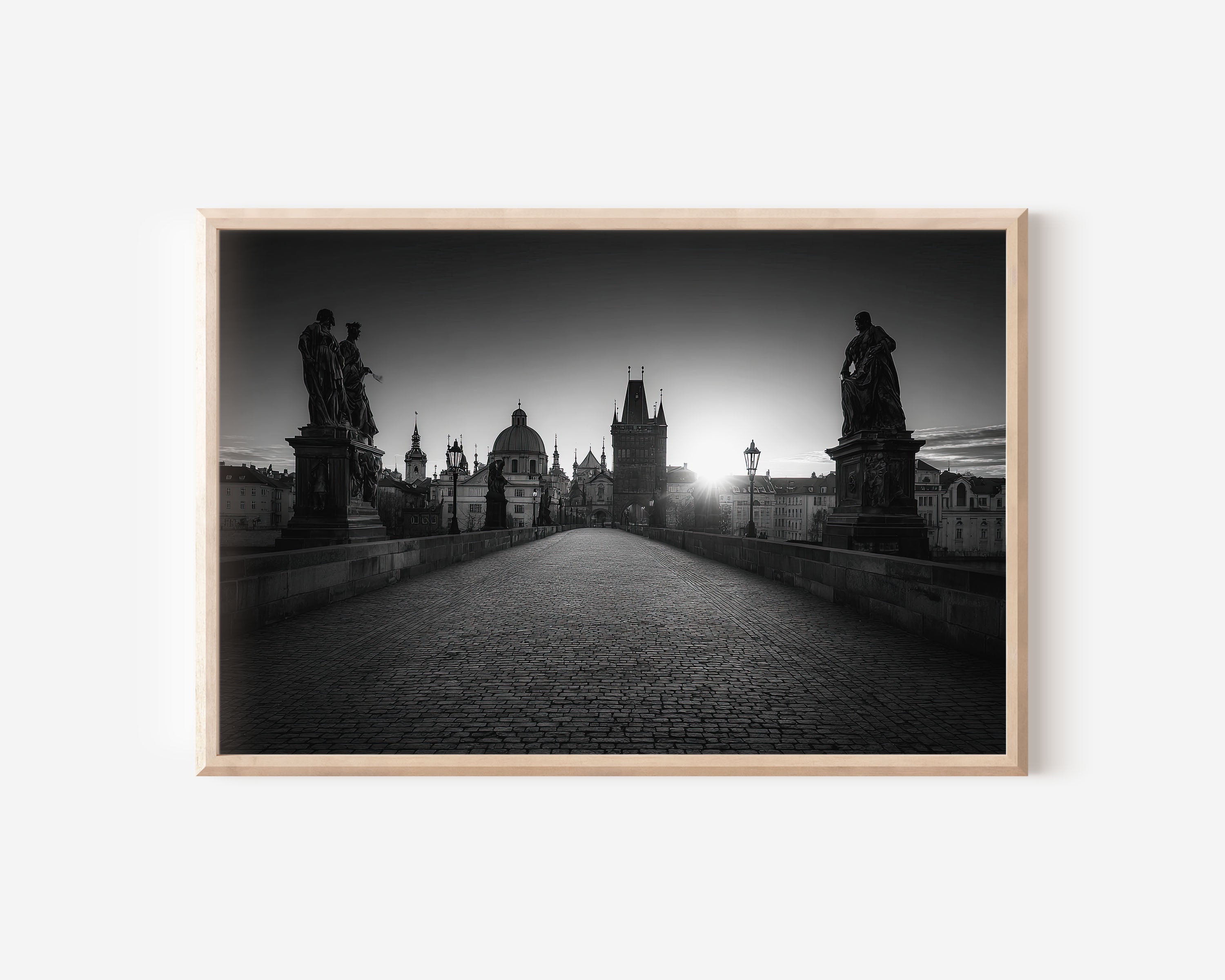 Charles Bridge Prague Wall Art – Black and White European Architecture Print