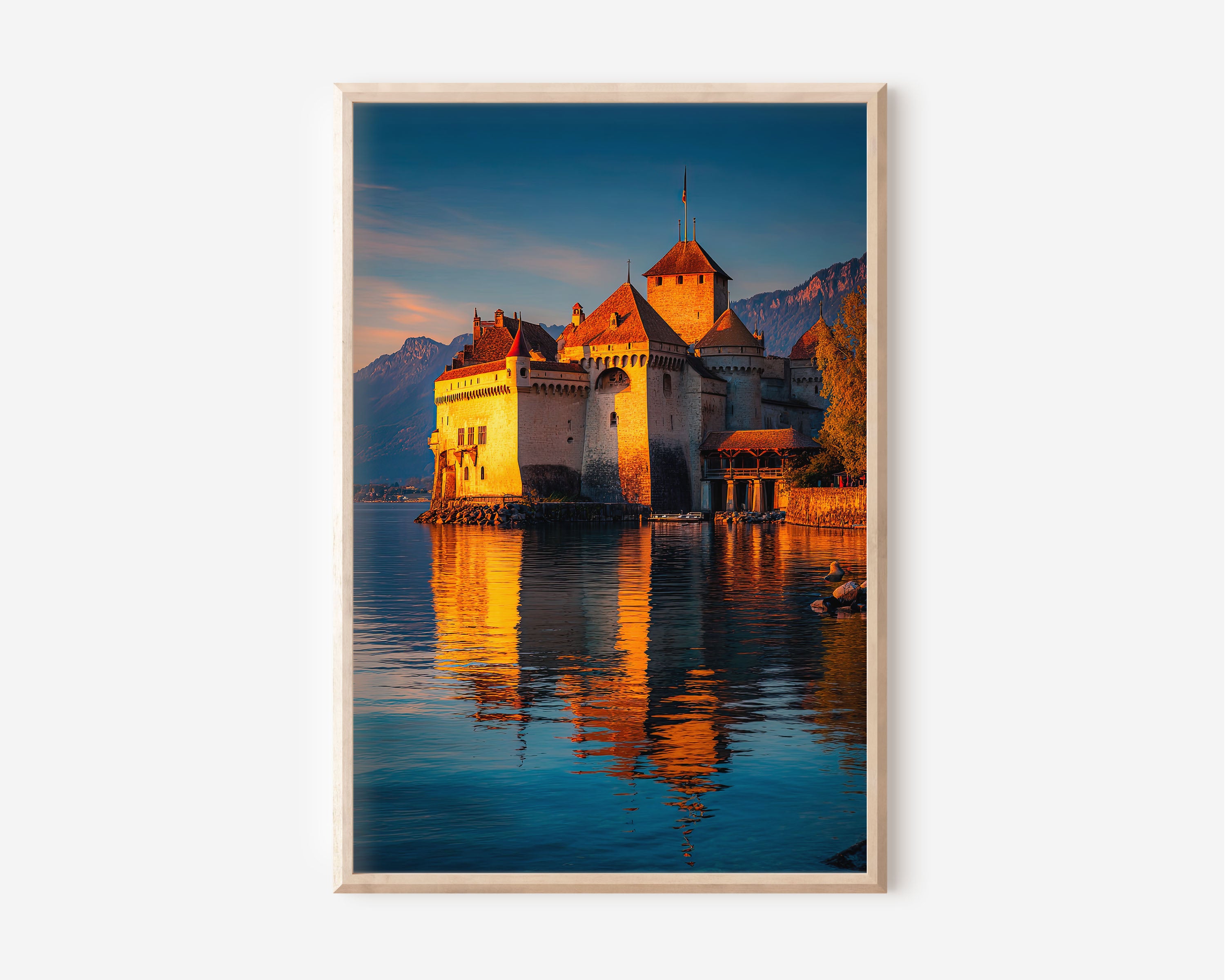 Château de Chillon Switzerland Print | Lake Geneva Castle Sunset Wall Art | Swiss Travel Photography