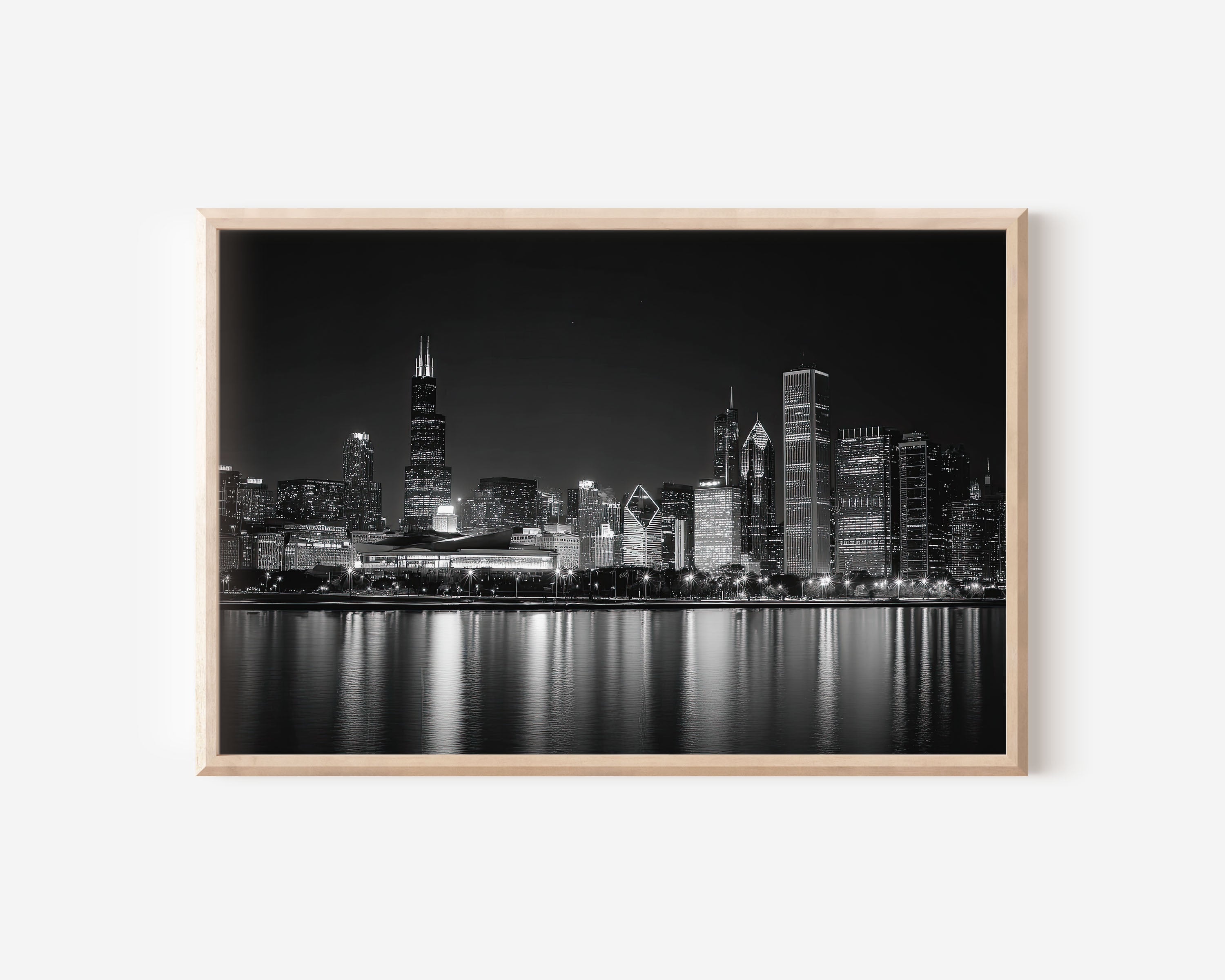 Chicago Skyline Wall Art – Black and White Cityscape Photography Print