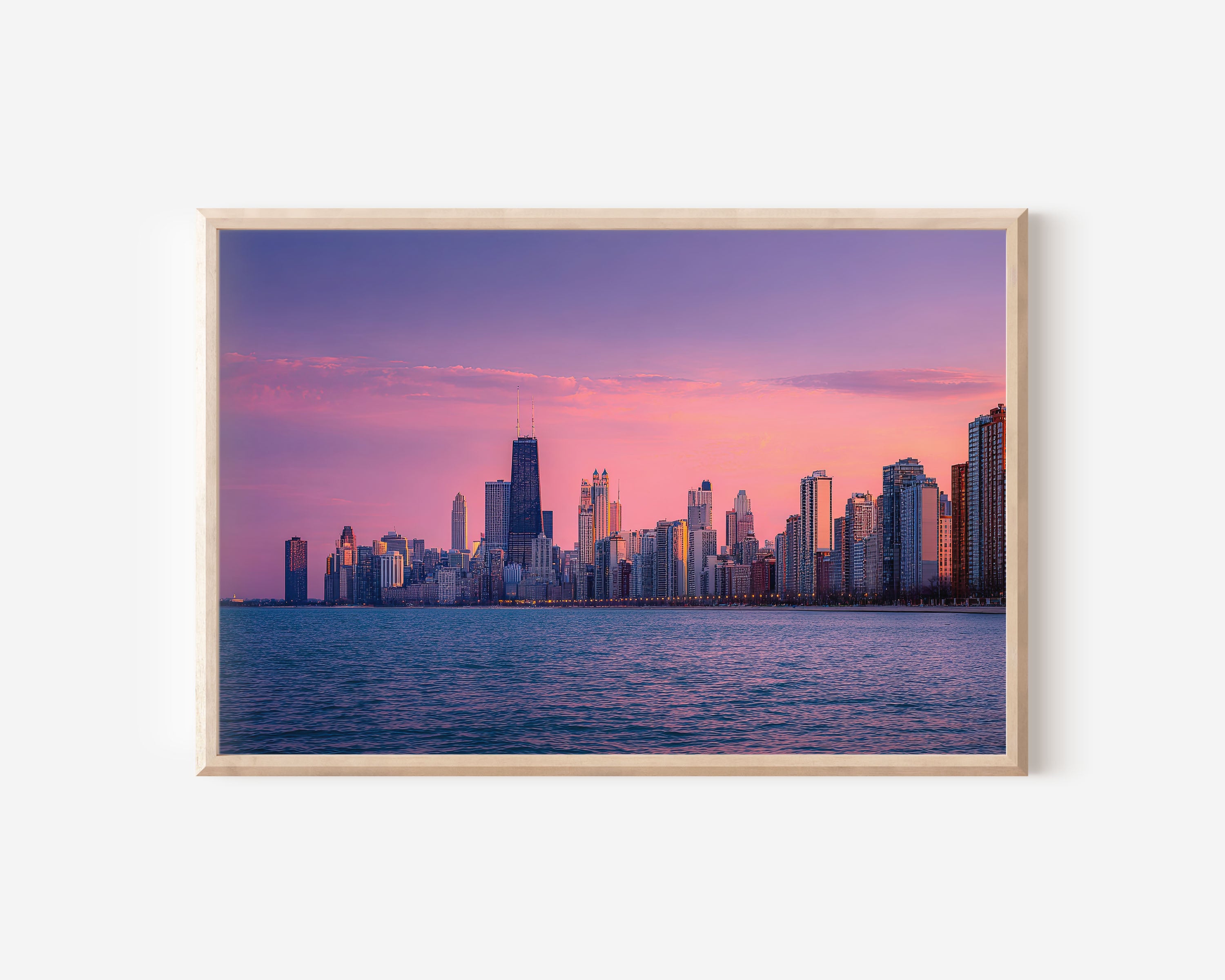 Chicago Skyline Wall Art – North Avenue Beach Sunset Print, Chicago Illinois Lake Michigan Cityscape Decor