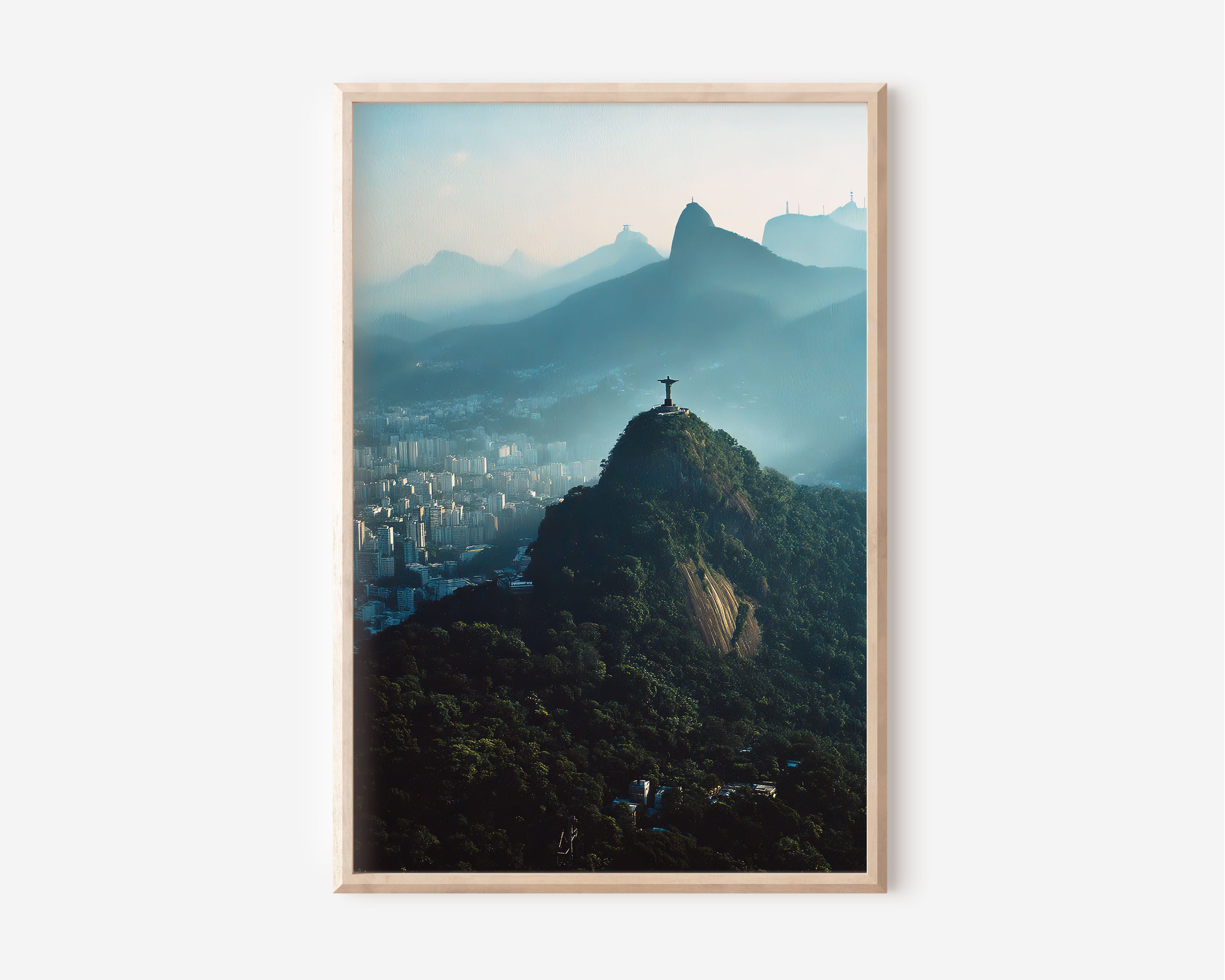 Christ the Redeemer Wall Art Print | Rio de Janeiro Aerial Photography | Corcovado Mountain Brazil Landscape Poster | South America Travel Print | Spiritual Home Decor