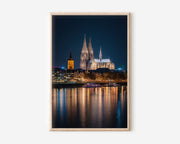 Cologne Cathedral Night Reflection Print | Kölner Dom Rhine River Wall Art | Germany Gothic Cathedral Cityscape Photography Poster
