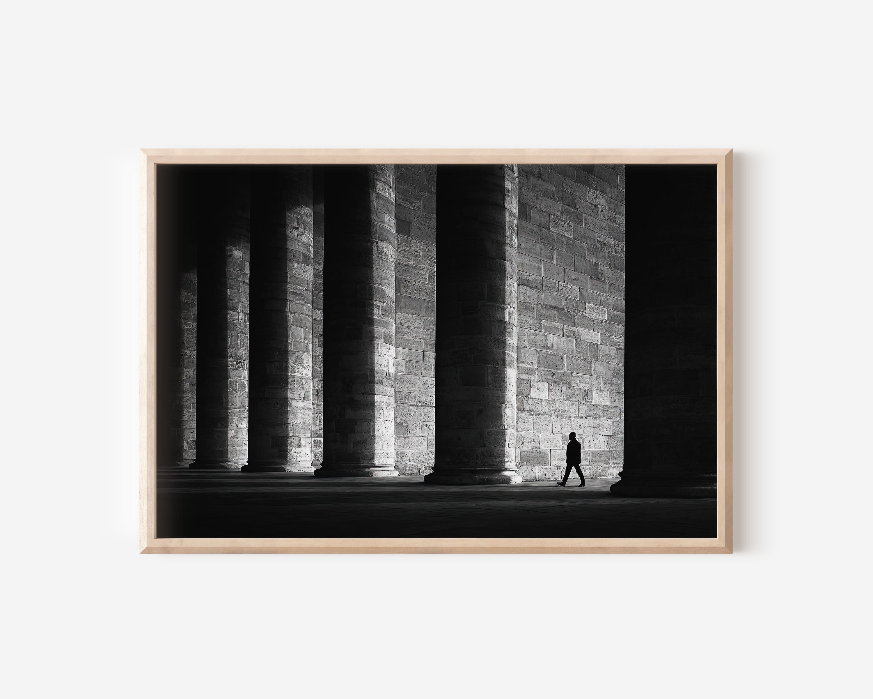 Classical Colonnade Lone Figure Print | Black and White Architecture Wall Art | Ancient Columns Photography