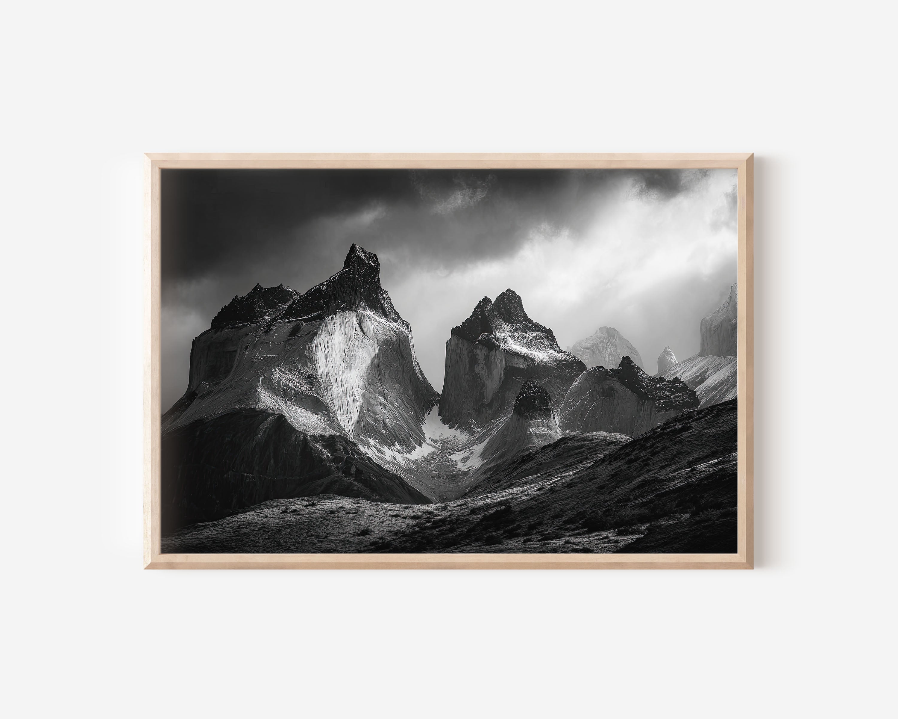 Cuernos del Paine Wall Art – Black and White Patagonia Mountain Photography Print