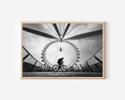 London Eye Cyclist Silhouette Print | Black and White London Wall Art | South Bank Street Photography