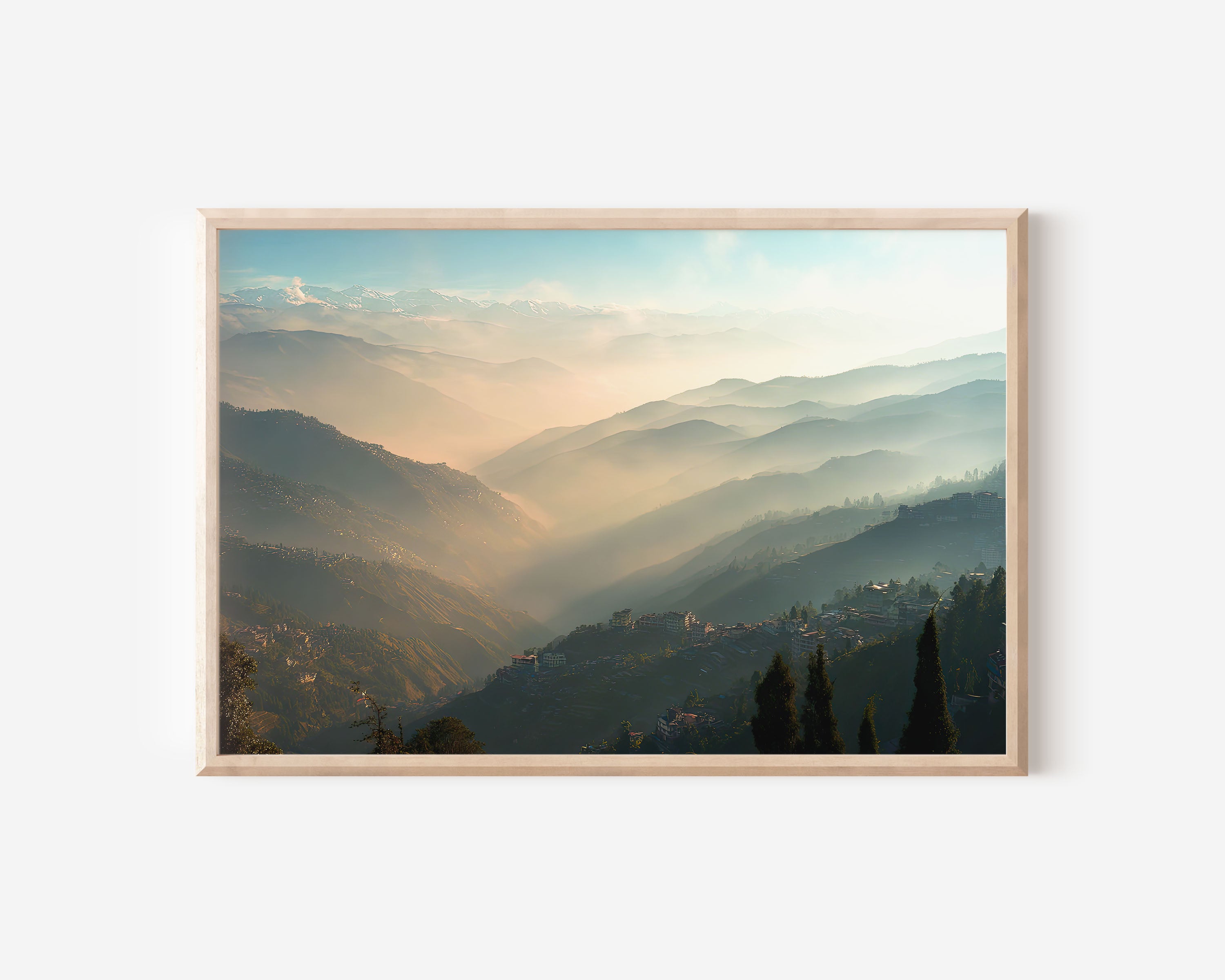 Darjeeling Himalayan Sunrise Wall Art Print – Misty Mountain Landscape Canvas