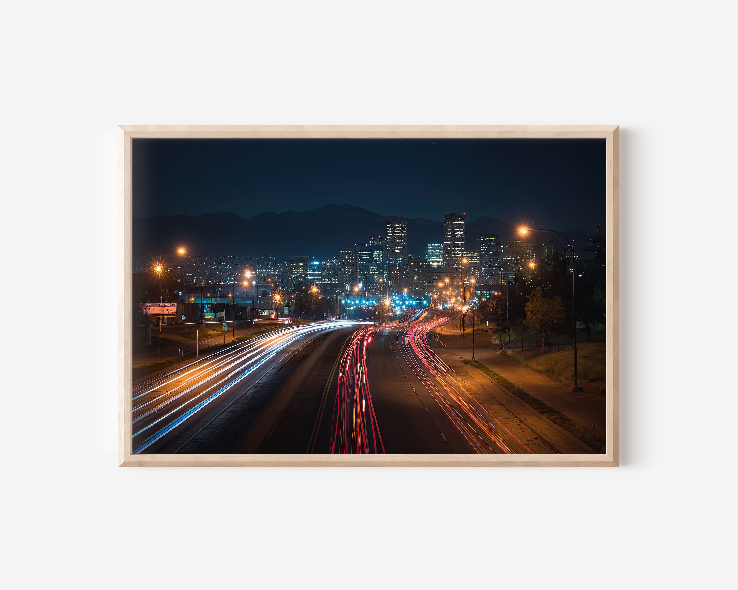 Denver Skyline Night Wall Art Print, Colorado Rocky Mountains