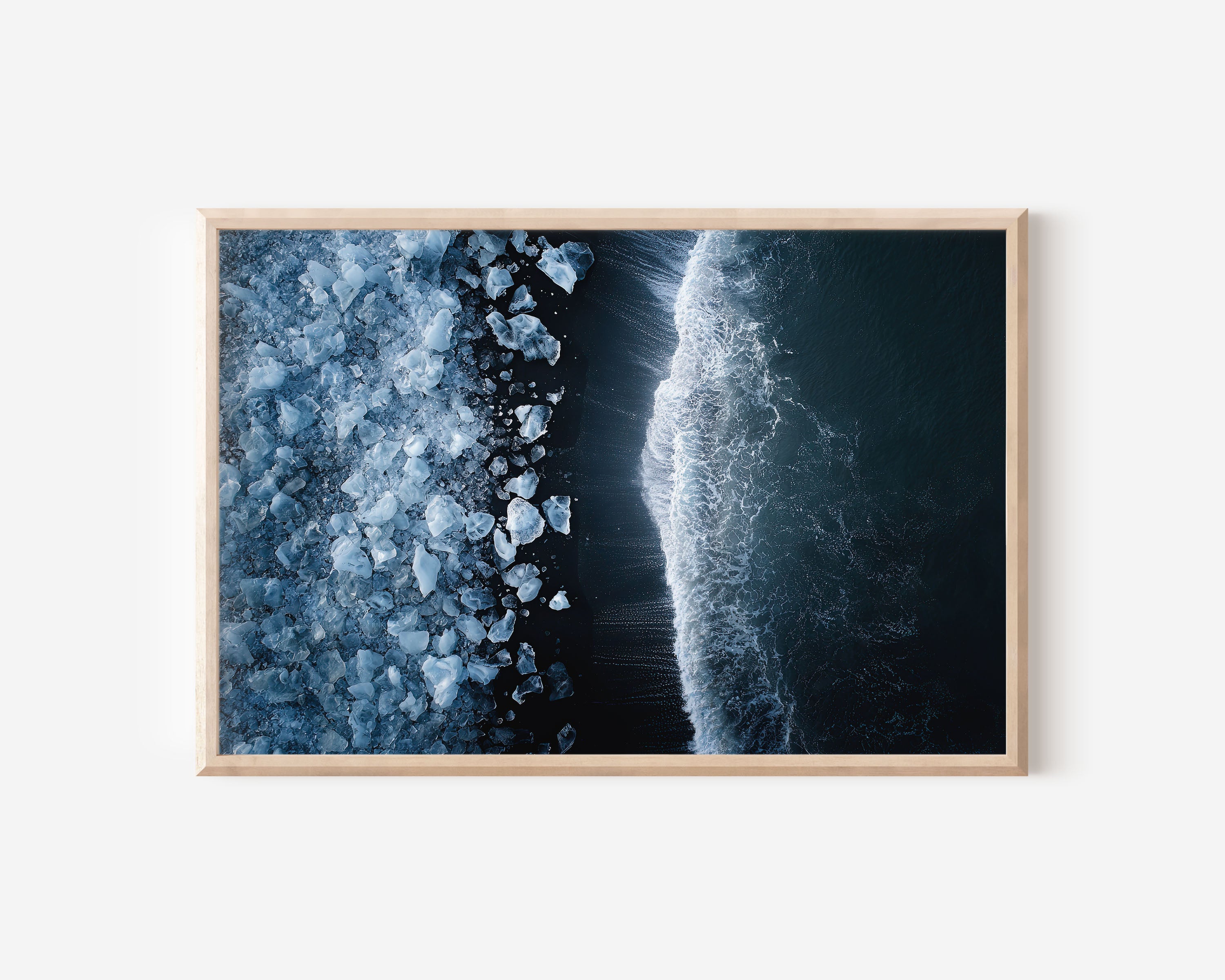 Diamond Beach Iceland Print | Glacier Ice Black Sand Ocean Aerial Photography Wall Art