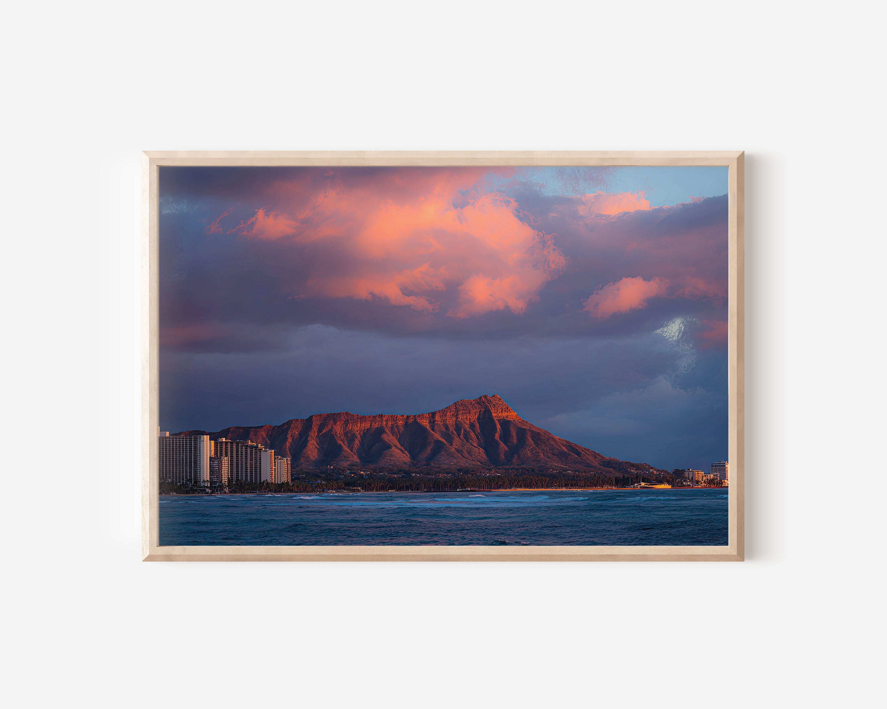 Diamond Head Waikiki Hawaii Wall Art | Oahu Sunset Landscape Print
