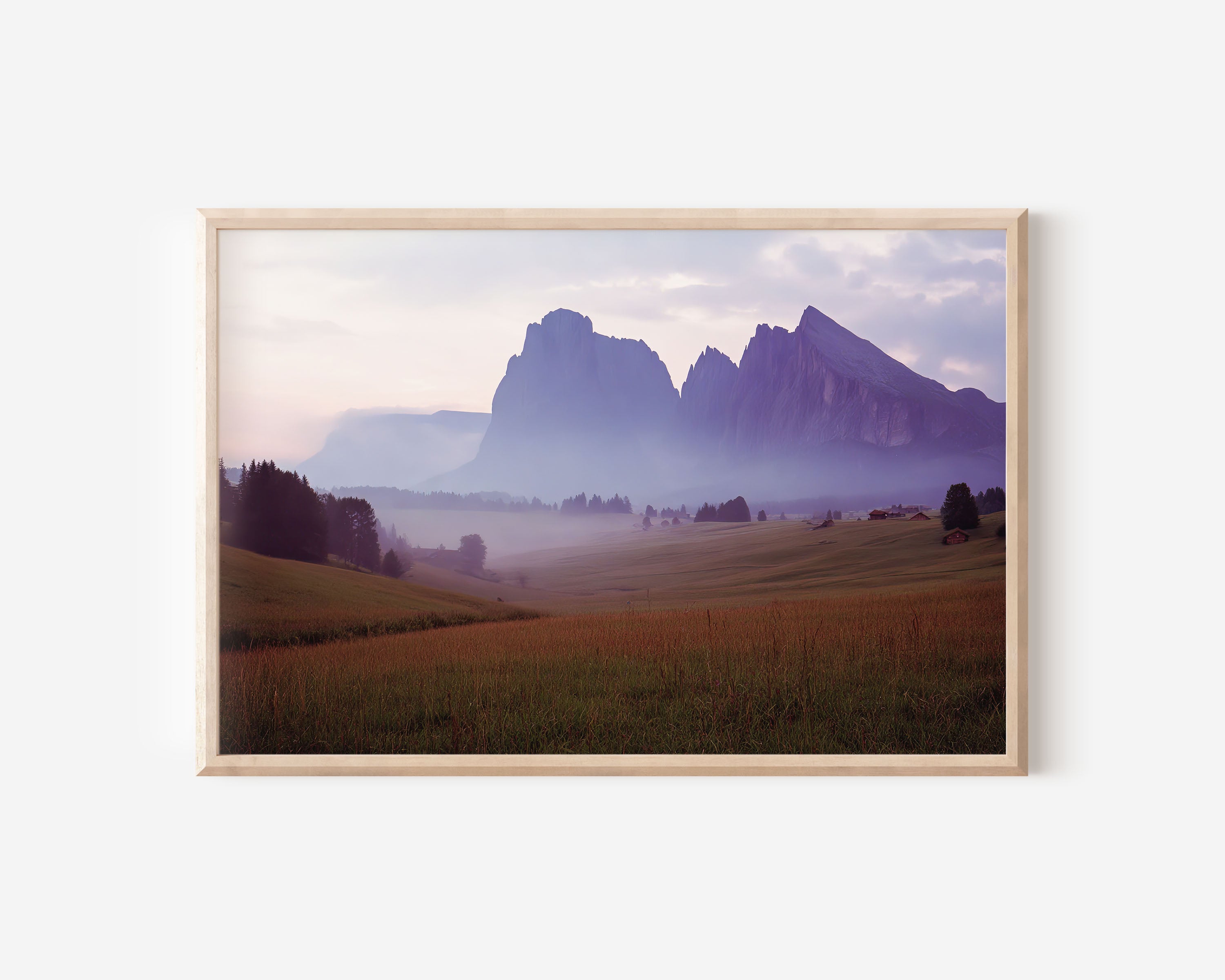Dolomites Alpe di Siusi Wall Art – Misty Italy Alpine Meadow Landscape