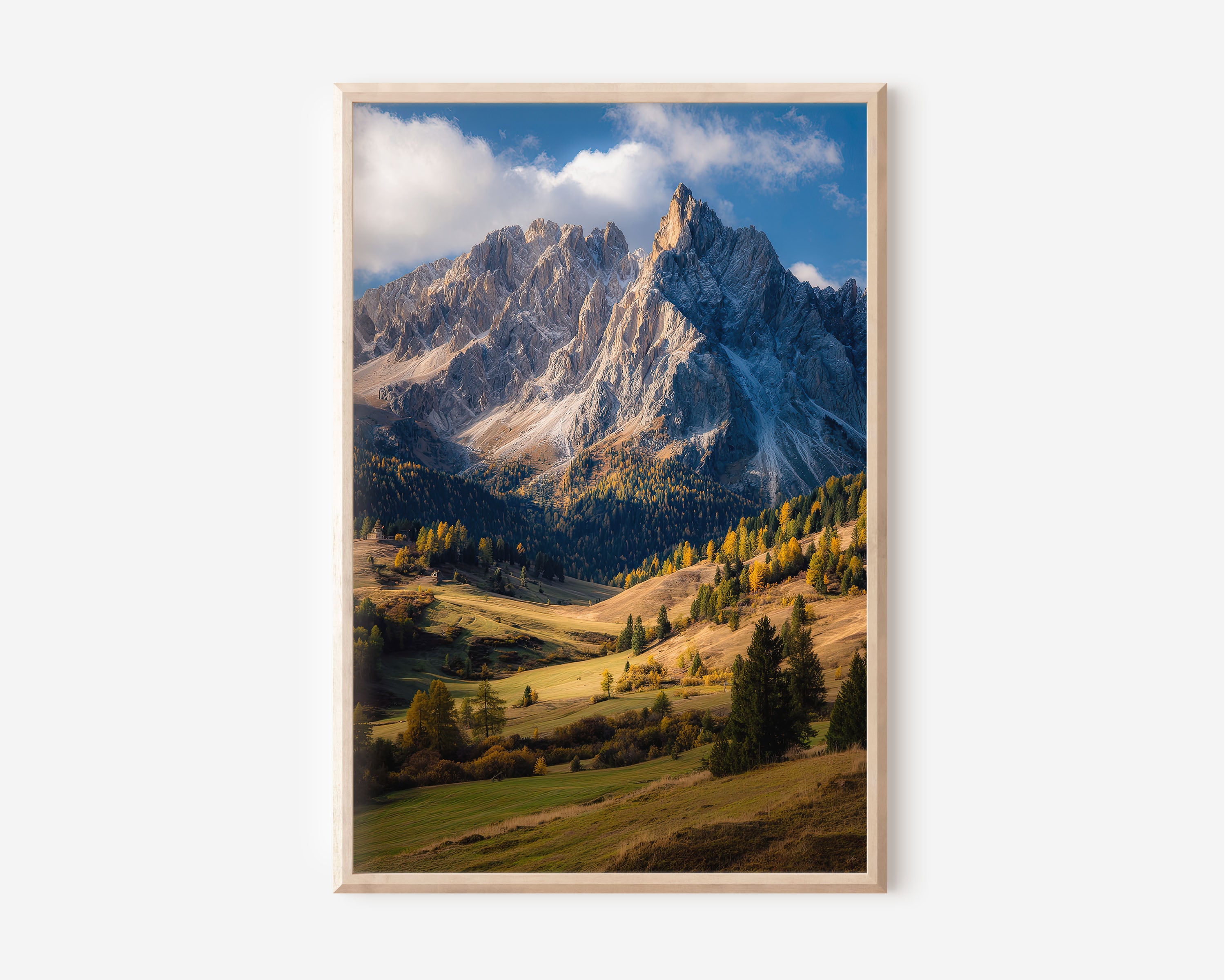 Dolomites Autumn Alpine Valley Wall Art Print | Italy Mountain Landscape Photography | South Tyrol Golden Larch Poster
