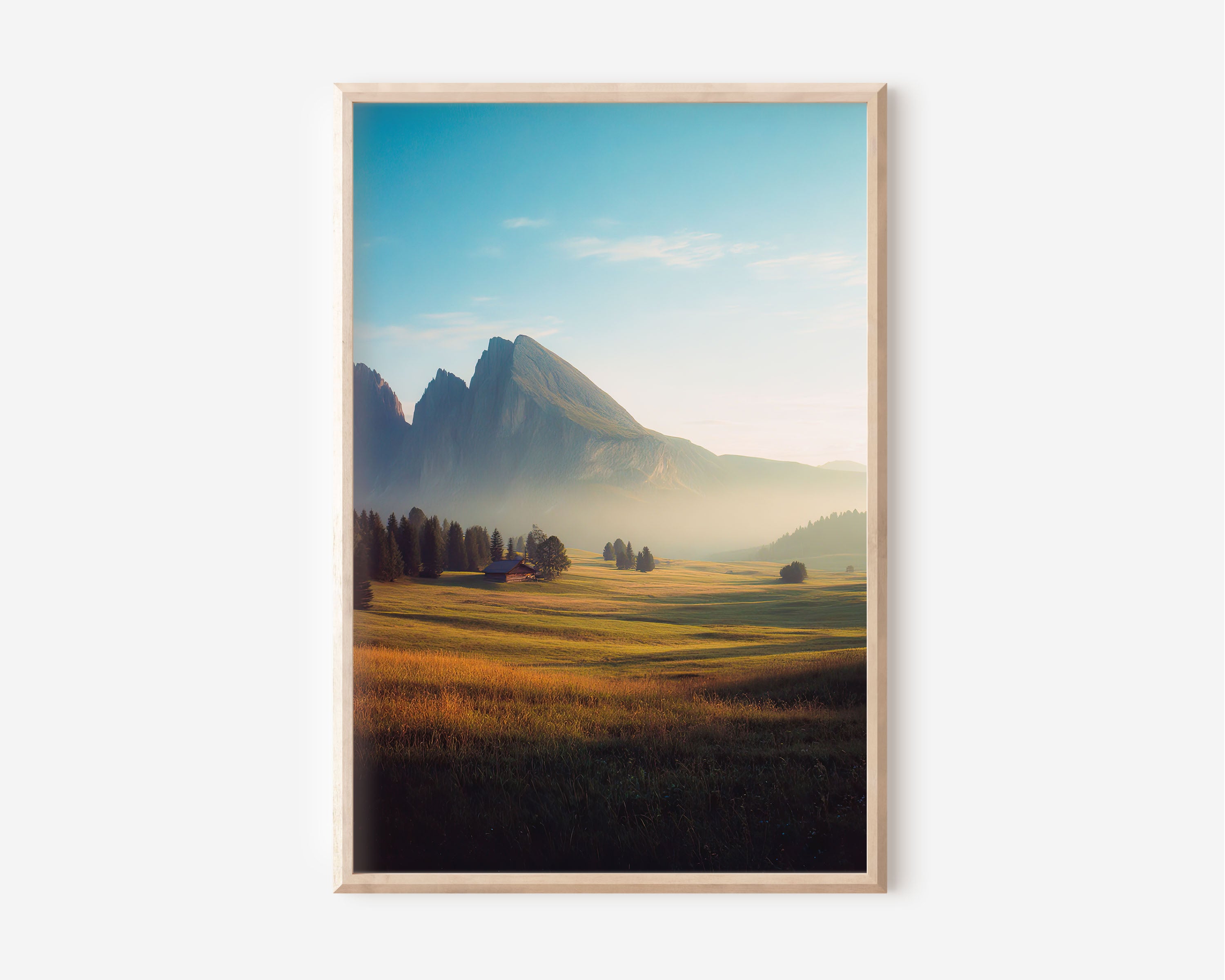 Dolomites Misty Mountain Wall Art Print | Minimal Alpine Landscape Canvas