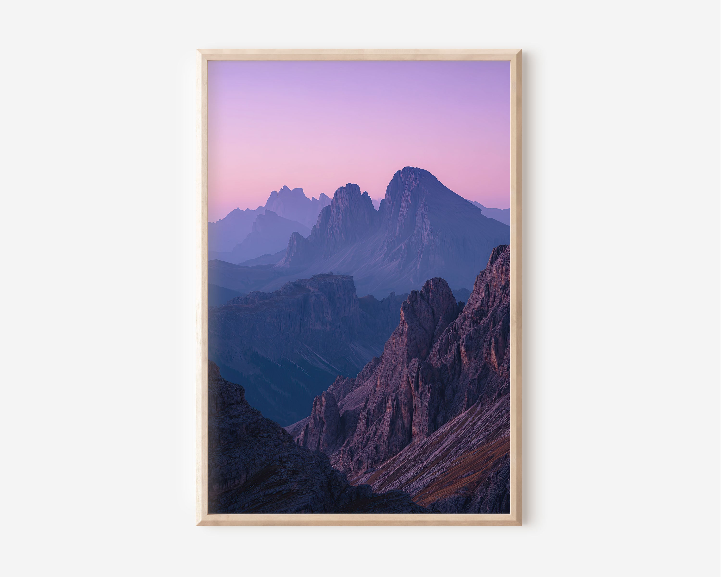 Dolomites Purple Dusk Layers Wall Art Print | Italy Alpine Twilight Photography | Violet Pink Mountain Silhouette Poster