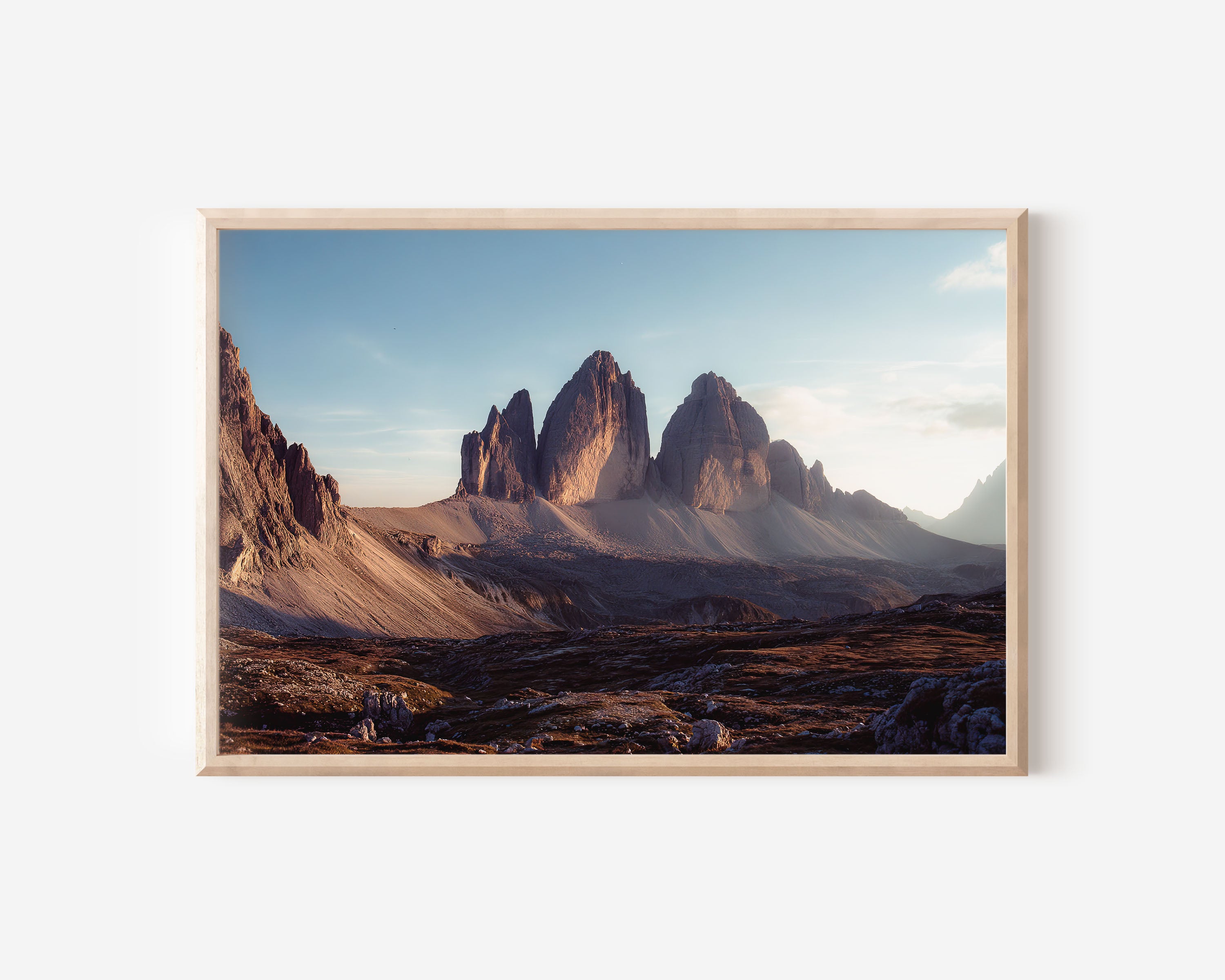 Tre Cime di Lavaredo Dolomites Wall Art – Italy Golden Hour Mountain Landscape