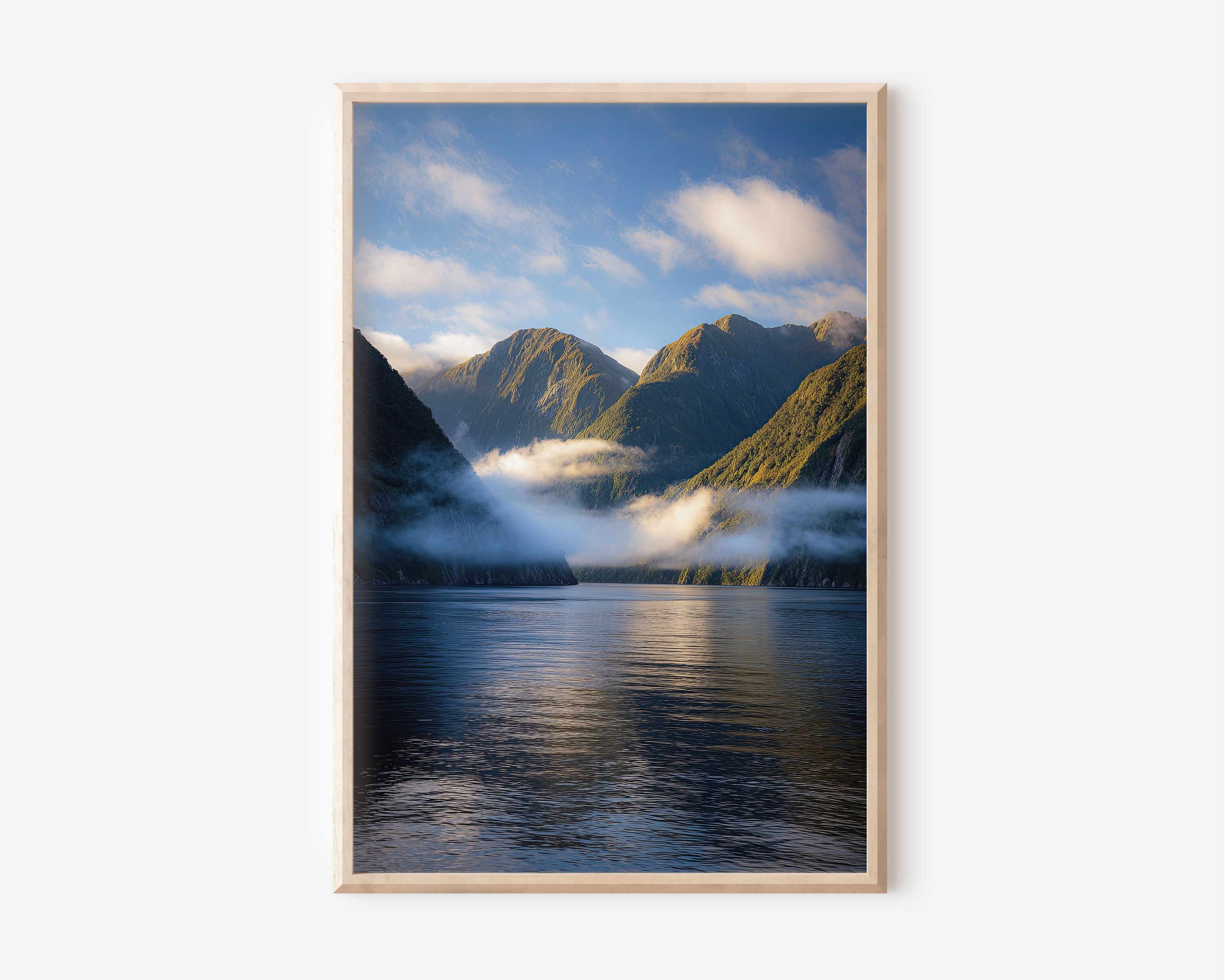 Doubtful Sound Morning Mist Wall Art | Fiordland New Zealand Fjord Mountain Cloud Print | Serene NZ Landscape Photography