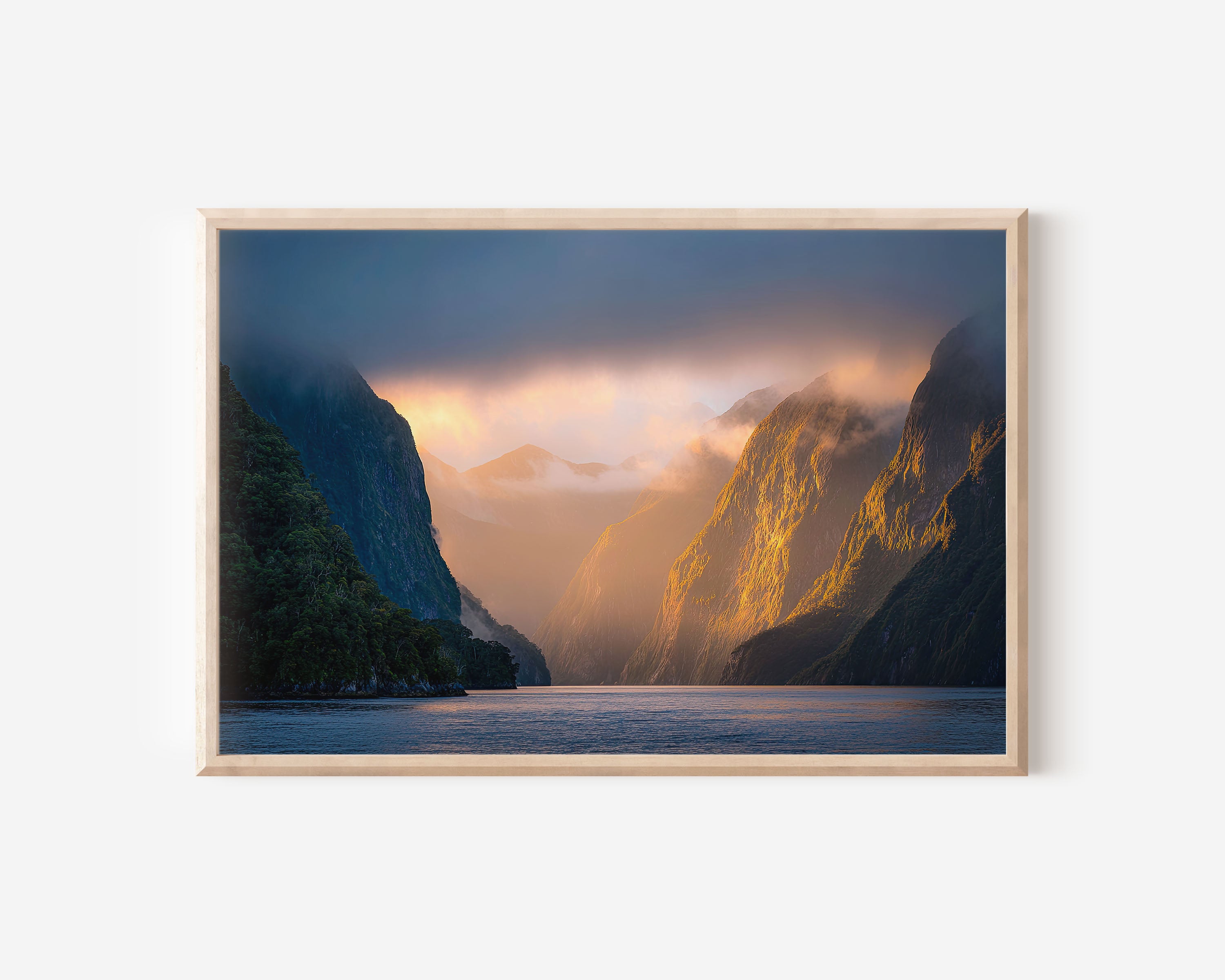 Doubtful Sound Sunrise Wall Art – Fiordland New Zealand Fjord Landscape Print, Dramatic Mountain Nature Photography