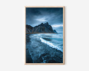 Vestrahorn Black Sand Beach Wall Art Print | Stokksnes Iceland Moody Coastal Photography | Dark Nordic Landscape Poster