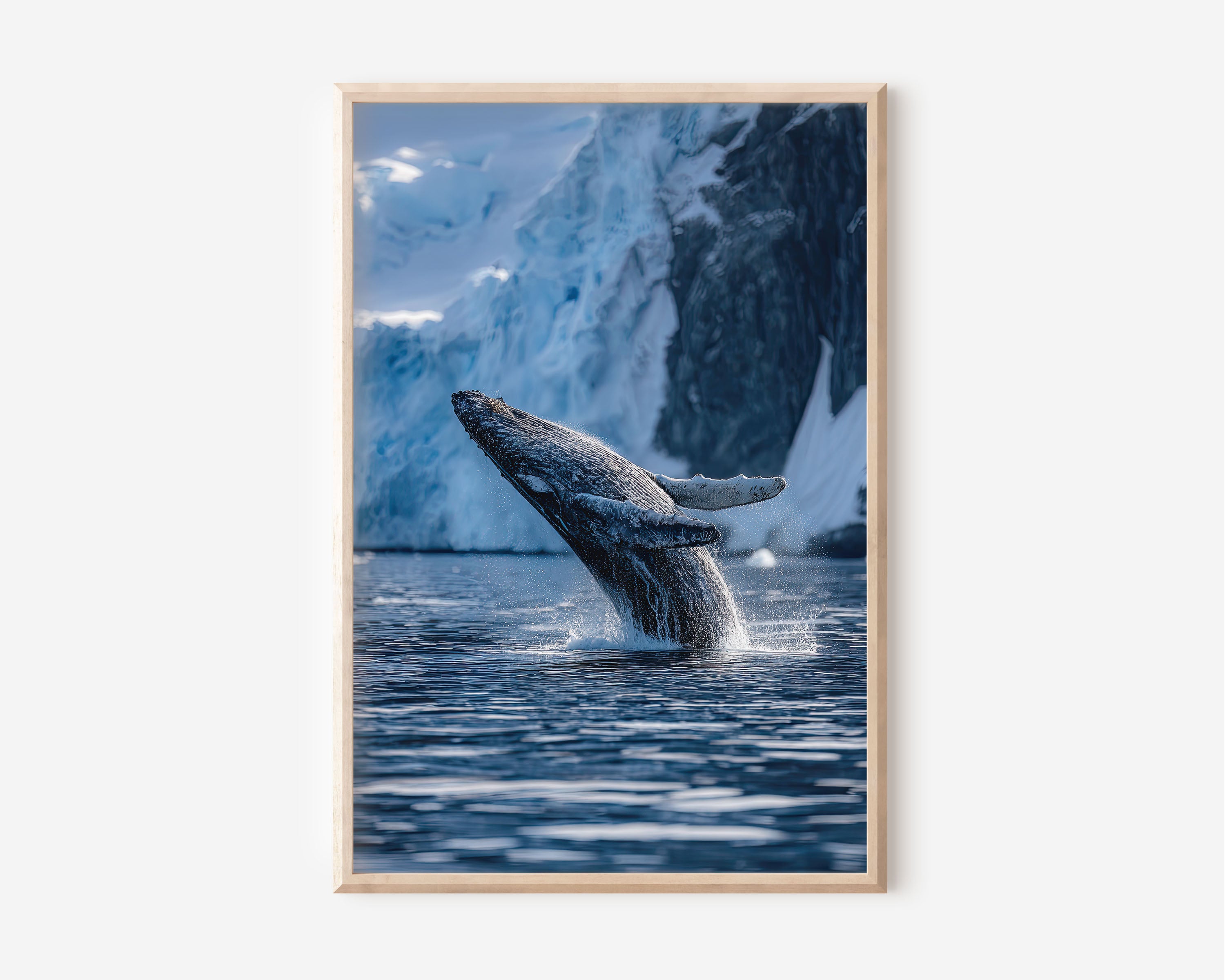 Dramatic Breaching Whale Wall Art – Arctic Ocean Canvas Print, Luxury Wildlife Decor