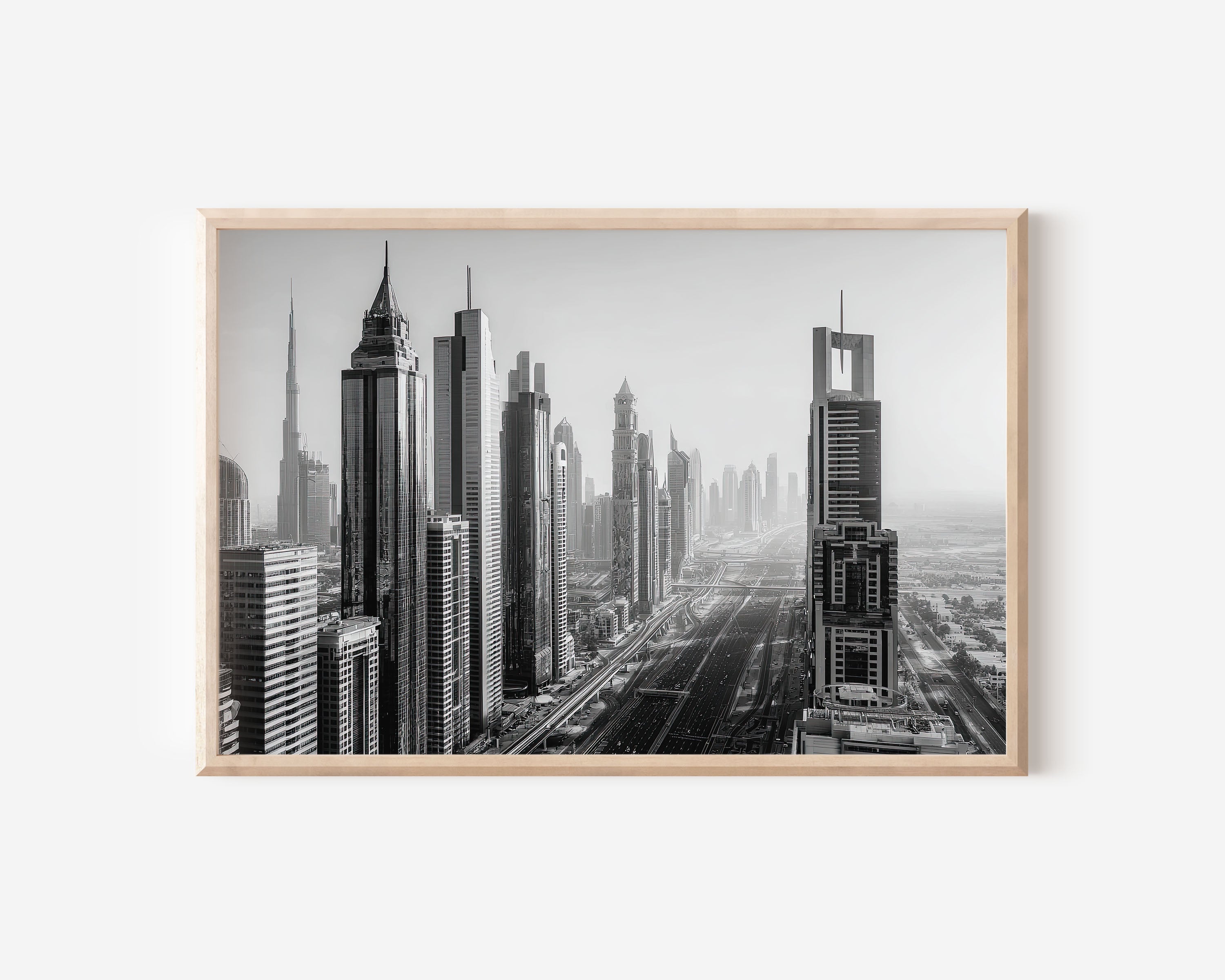 Dubai Skyline Black & White Wall Art Print