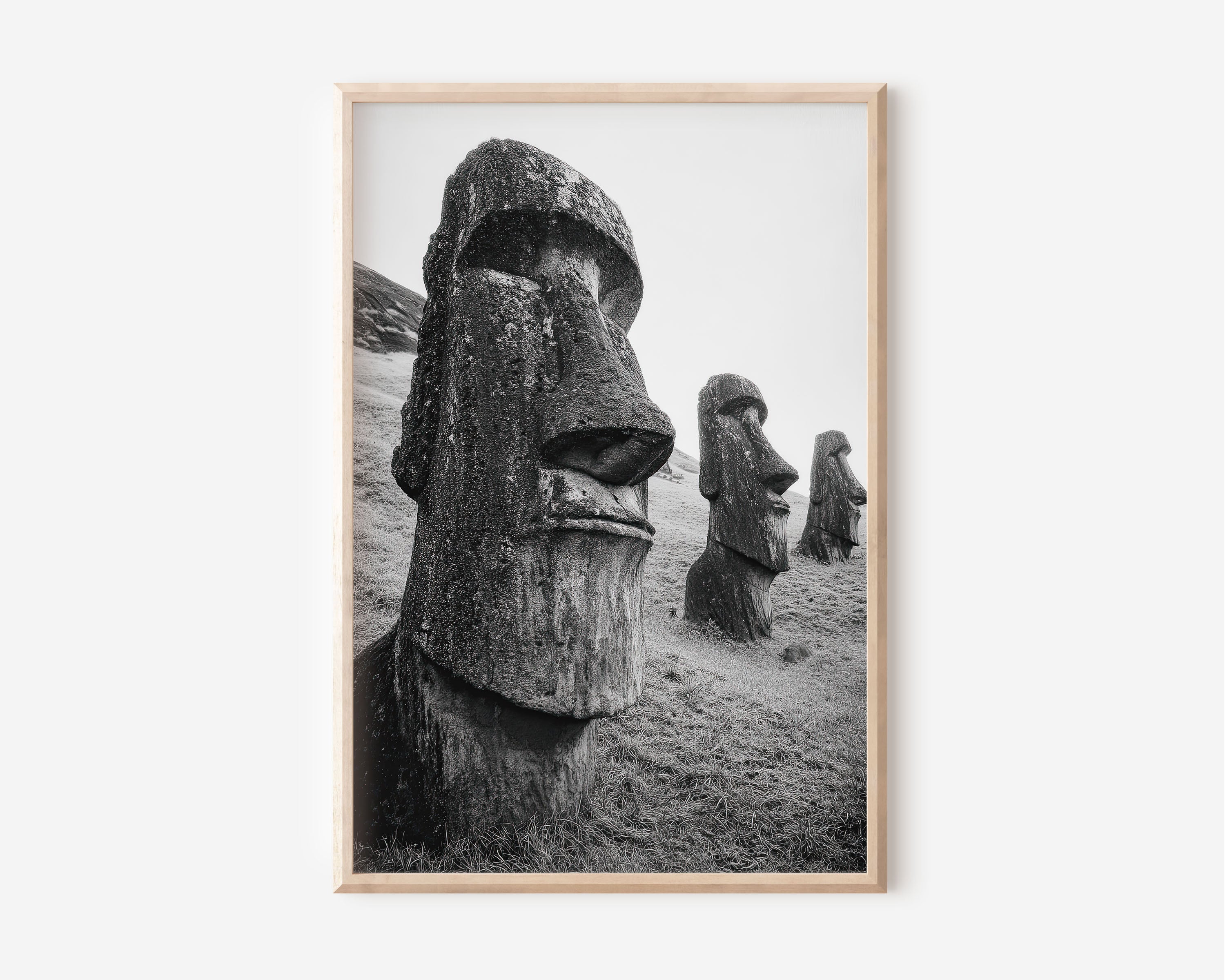 Easter Island Moai Wall Art Print | Rapa Nui Black & White Photography | Chile Ancient Statues Landscape Poster | Polynesian Heritage Travel Print | Dramatic Home Decor