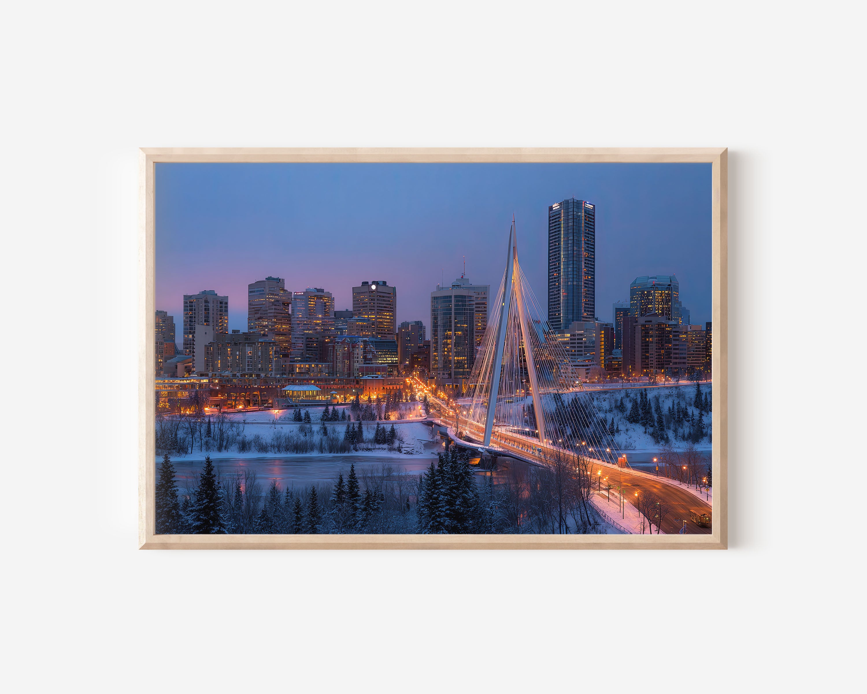 Edmonton Skyline Wall Art – Walterdale Bridge Winter Cityscape Print, Alberta Canada Skyline Decor