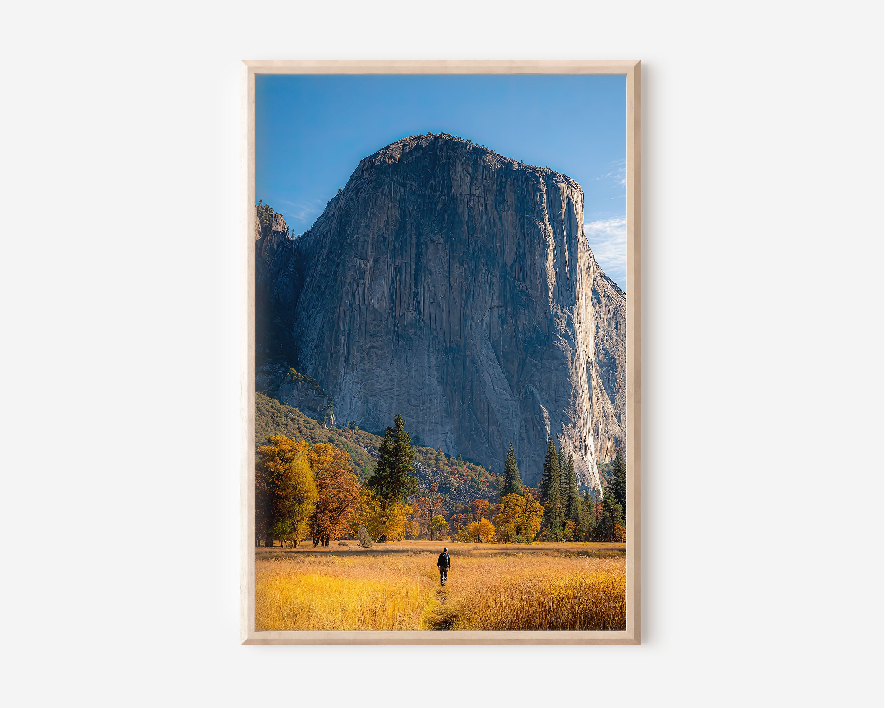El Capitan Yosemite Autumn Print | Yosemite Valley Wall Art | El Capitan Hiker Golden Meadow Landscape Photography Poster