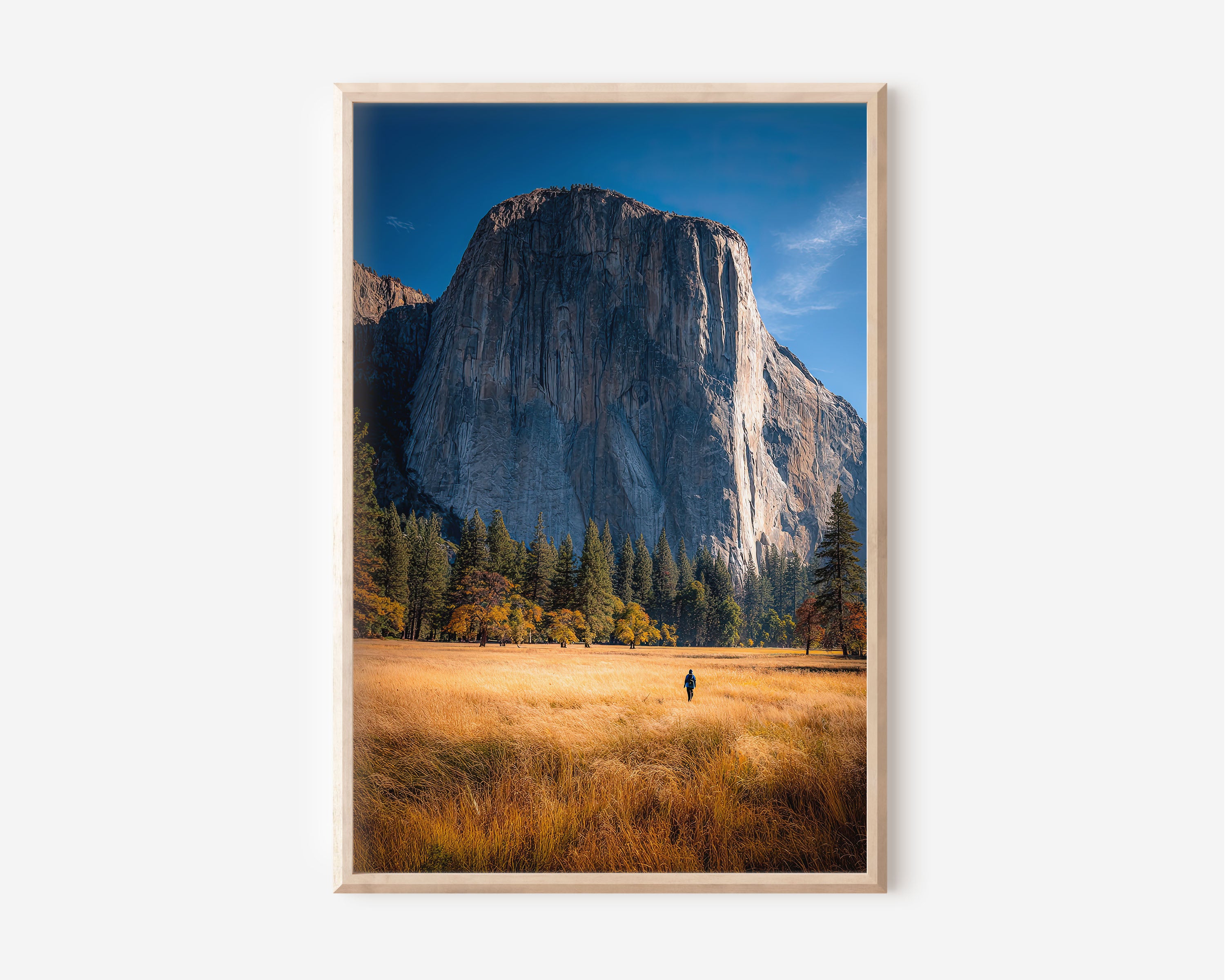 El Capitan Yosemite Valley Floor Print | Yosemite National Park Wall Art | El Capitan Autumn Meadow Hiker Landscape Photography Poster