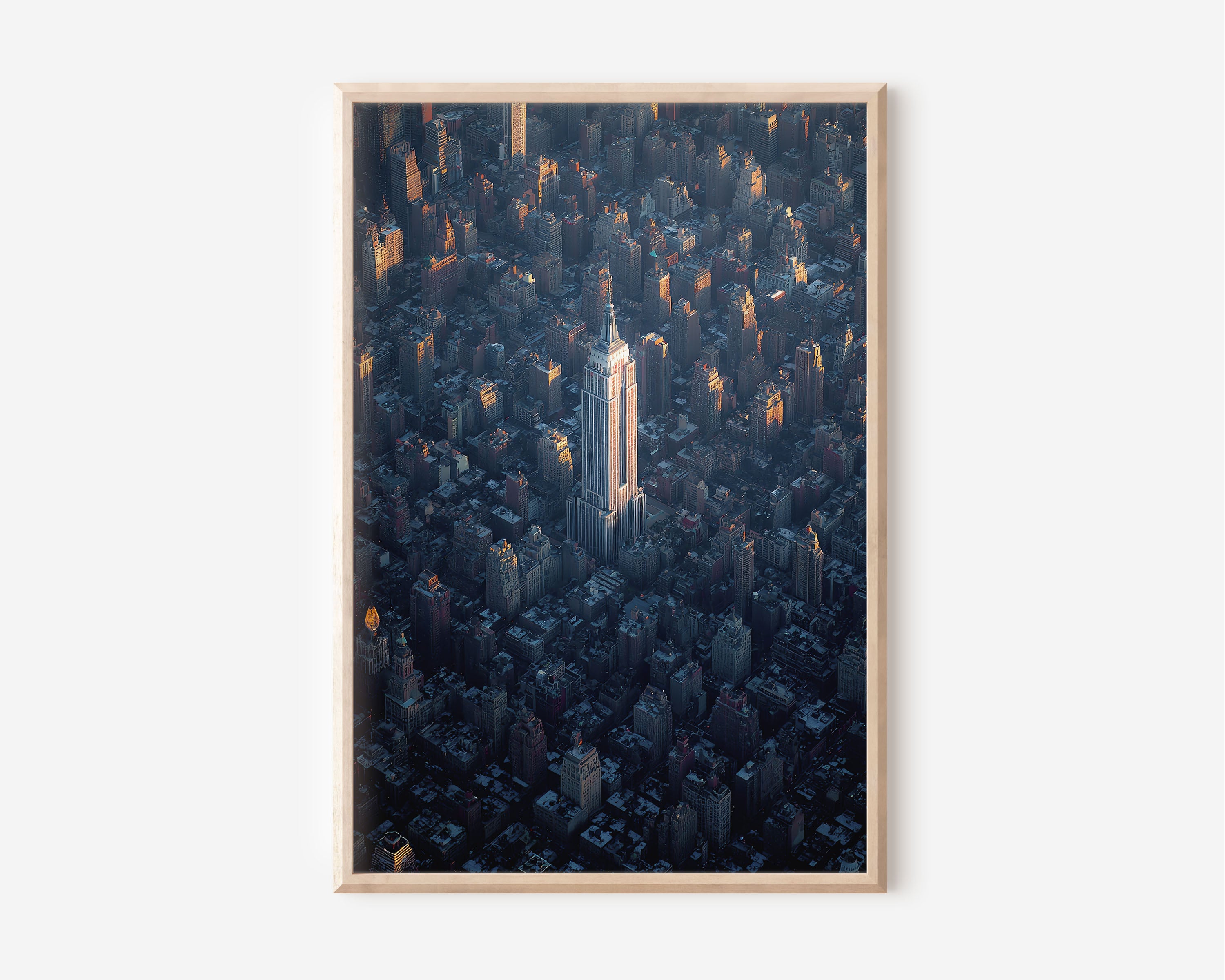 Empire State Building Aerial Wall Art Print | New York City Manhattan Photography | NYC Skyline Golden Hour Cityscape Poster