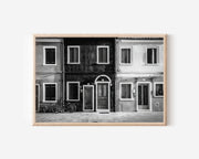 European Street Houses Wall Art – Black and White Minimalist Architecture Print