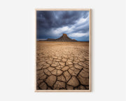 Factory Butte Utah Print | Moody Desert Badlands Wall Art | Cracked Earth Storm Photography