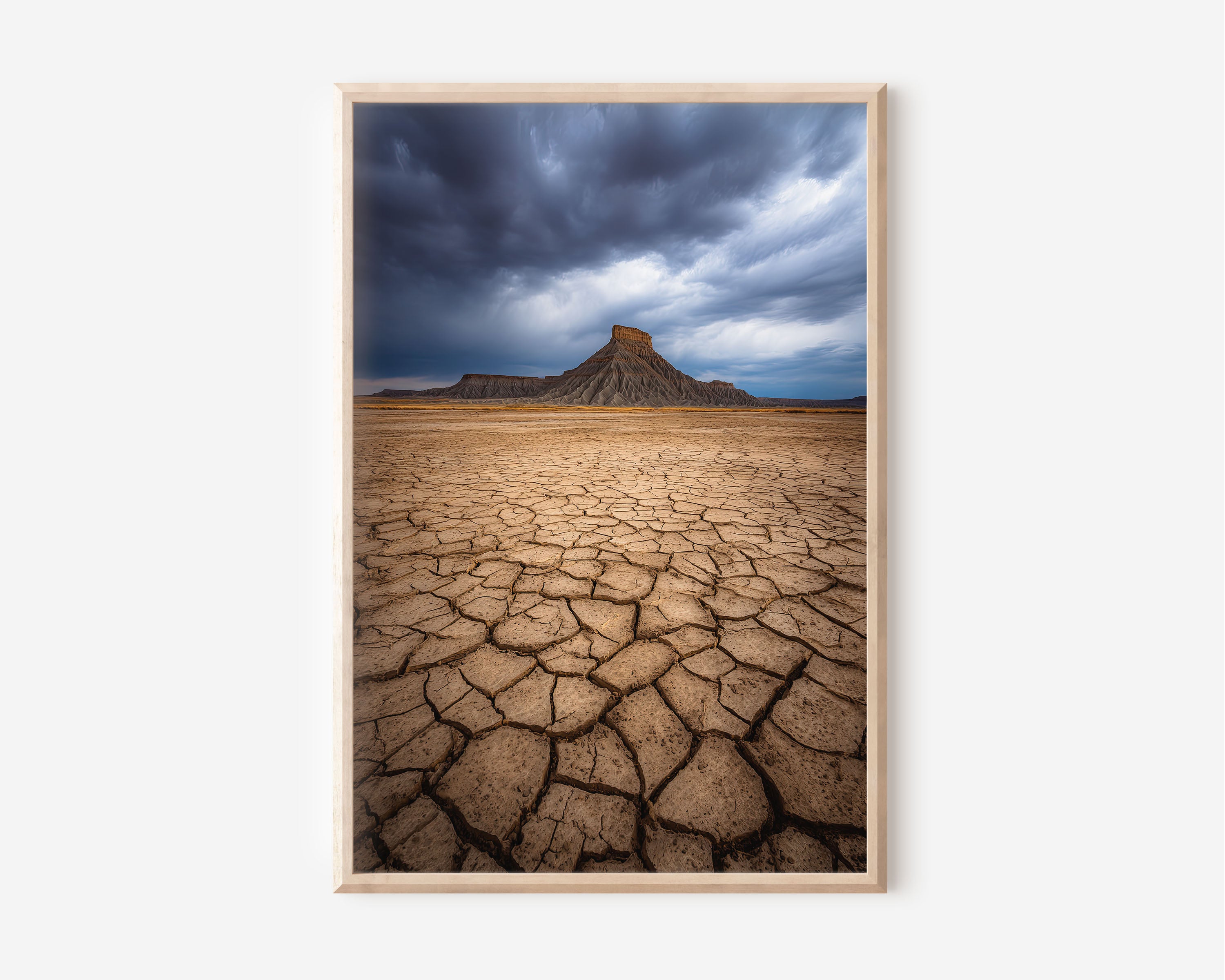 Factory Butte Utah Print | Moody Desert Badlands Wall Art | Cracked Earth Storm Photography